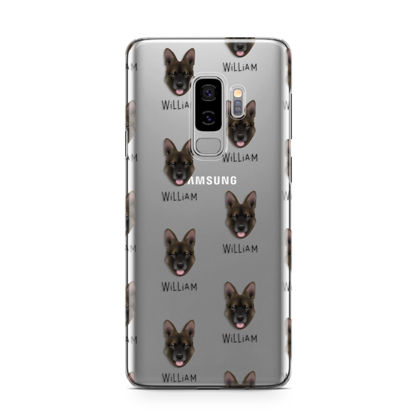 Belgian Malinois Icon with Name Samsung Galaxy S9 Plus Case on Silver phone