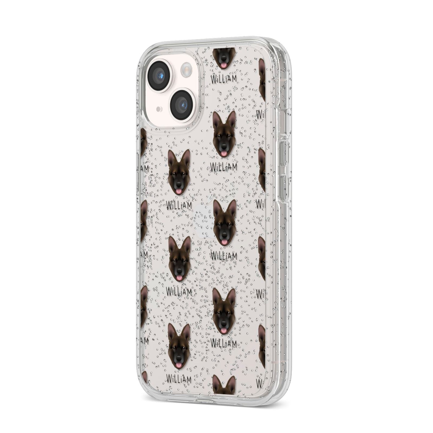 Belgian Malinois Icon with Name iPhone 14 Glitter Tough Case Starlight Angled Image