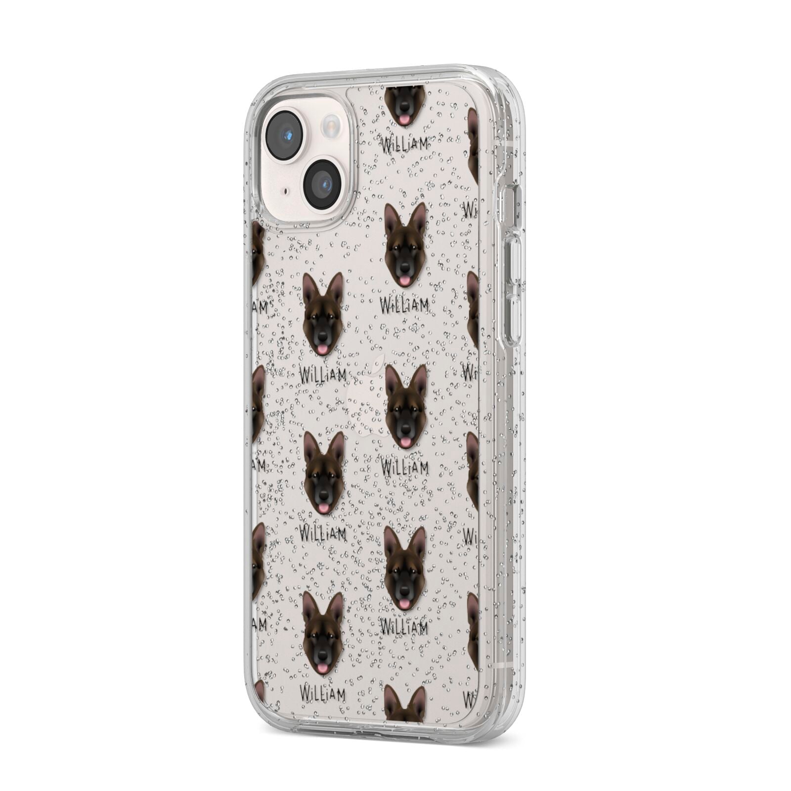 Belgian Malinois Icon with Name iPhone 14 Plus Glitter Tough Case Starlight Angled Image