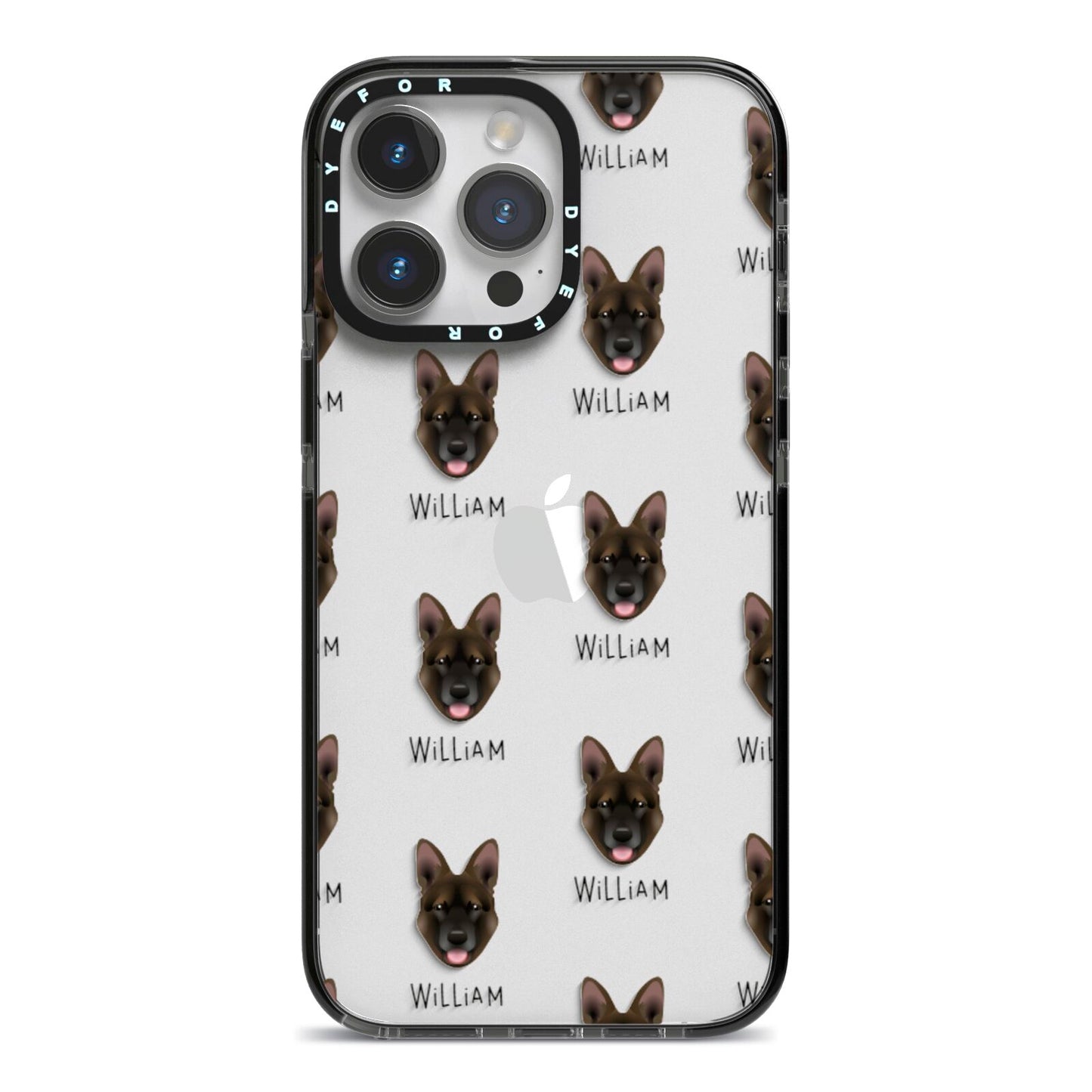 Belgian Malinois Icon with Name iPhone 14 Pro Max Black Impact Case on Silver phone