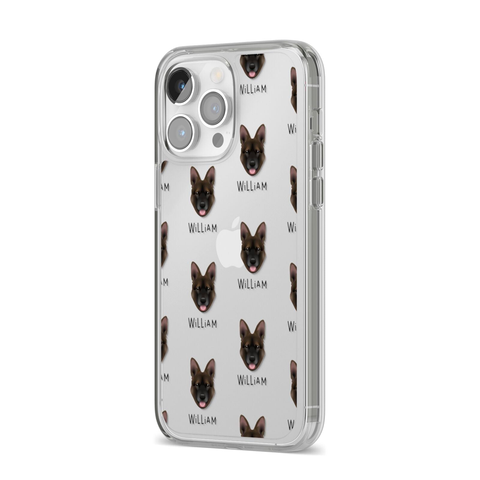 Belgian Malinois Icon with Name iPhone 14 Pro Max Clear Tough Case Silver Angled Image