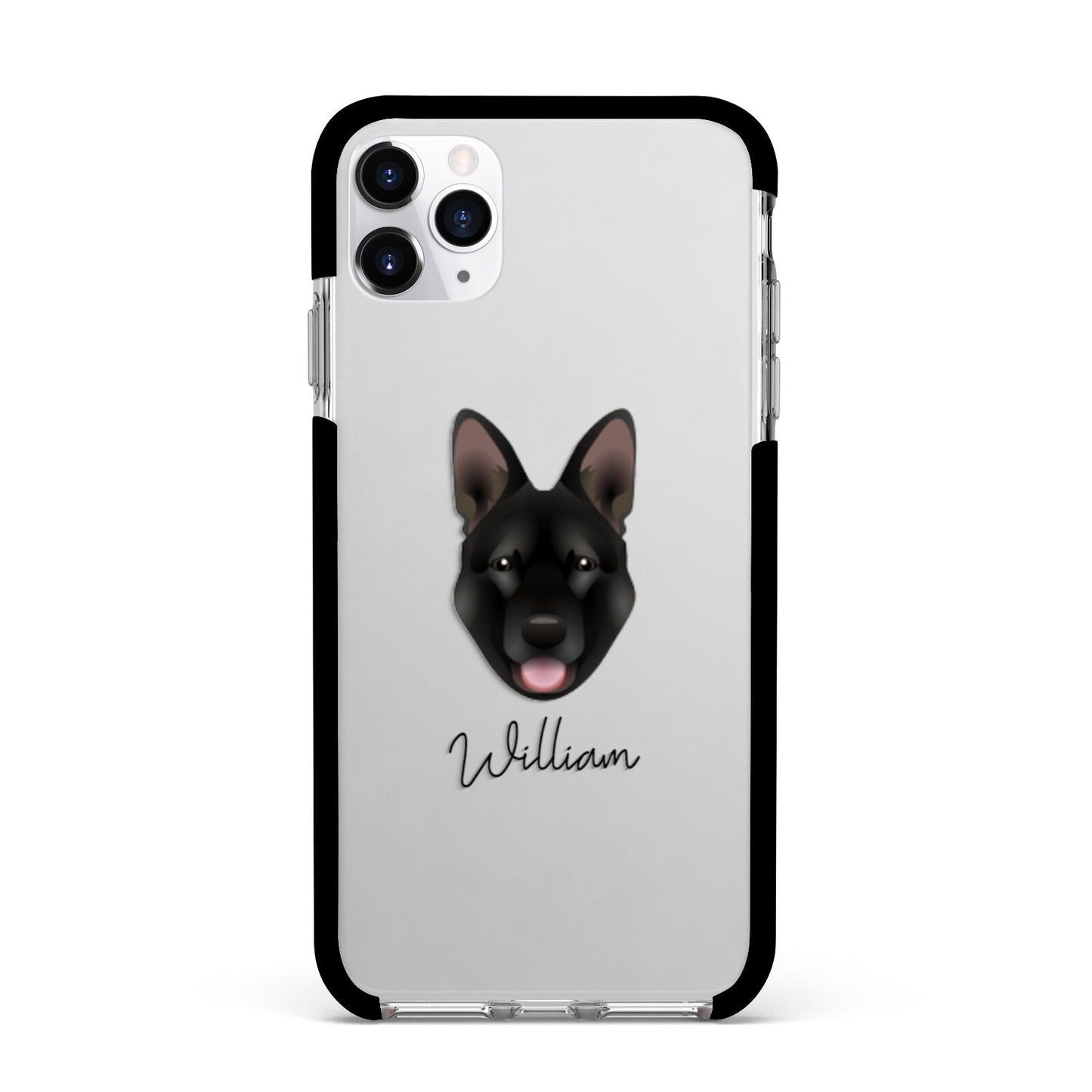 Belgian Malinois Personalised Apple iPhone 11 Pro Max in Silver with Black Impact Case