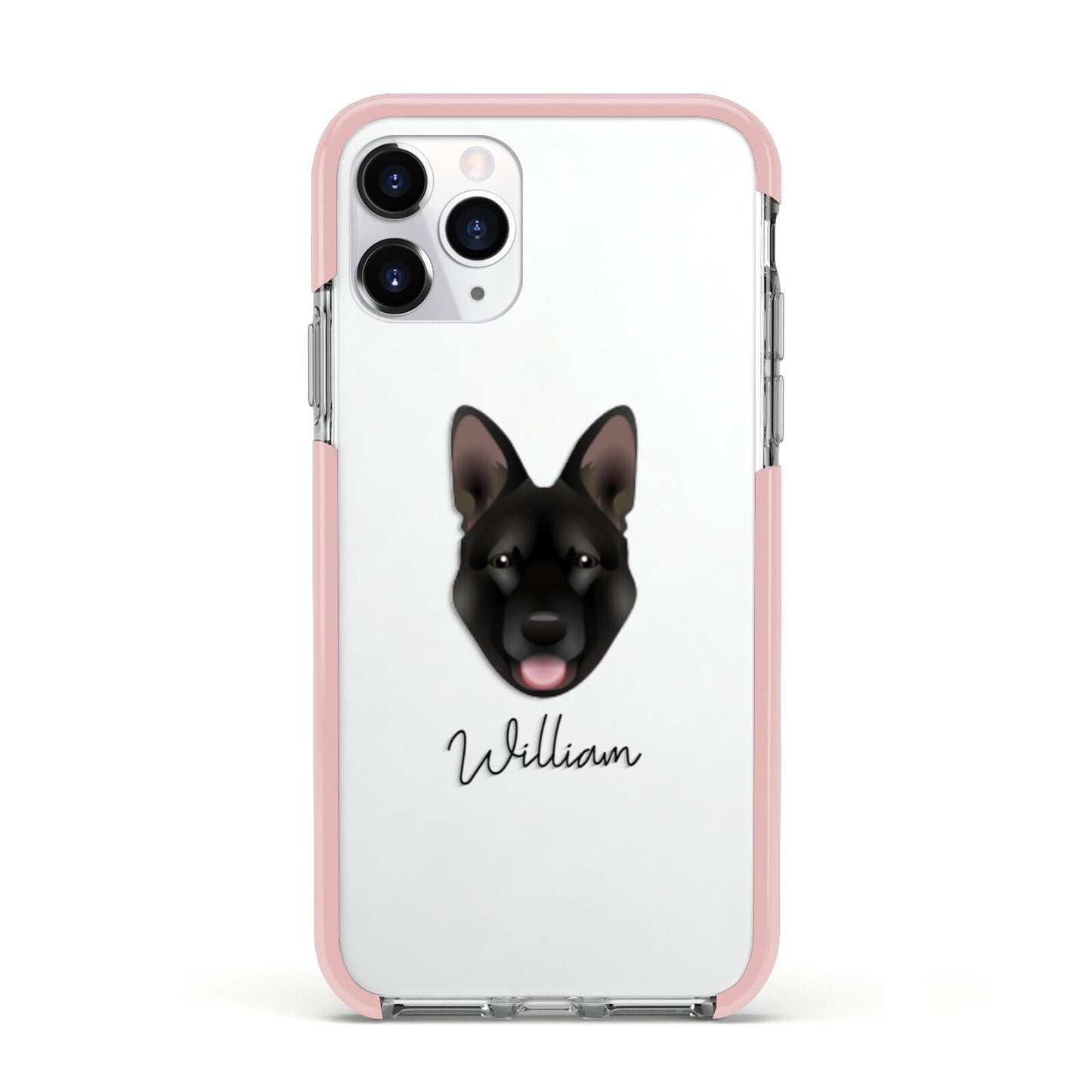 Belgian Malinois Personalised Apple iPhone 11 Pro in Silver with Pink Impact Case