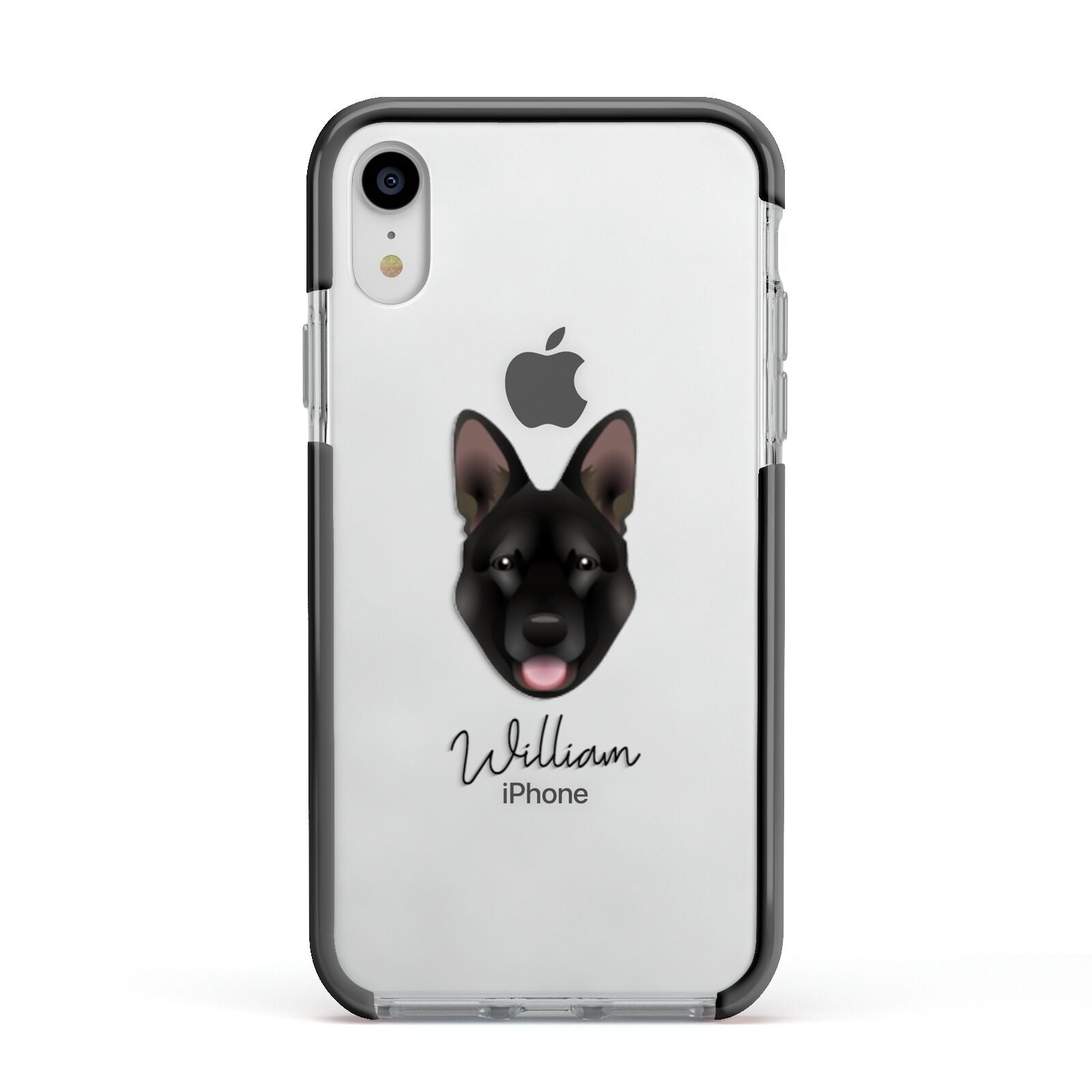 Belgian Malinois Personalised Apple iPhone XR Impact Case Black Edge on Silver Phone