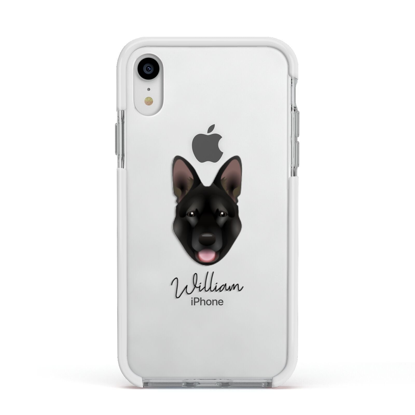 Belgian Malinois Personalised Apple iPhone XR Impact Case White Edge on Silver Phone