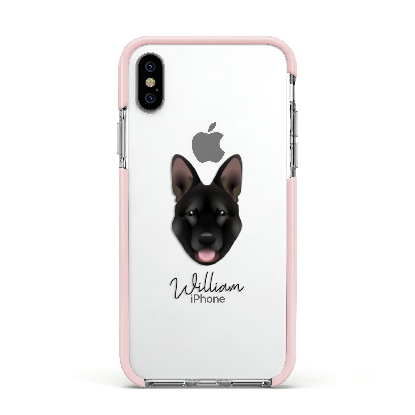 Belgian Malinois Personalised Apple iPhone Xs Impact Case Pink Edge on Silver Phone