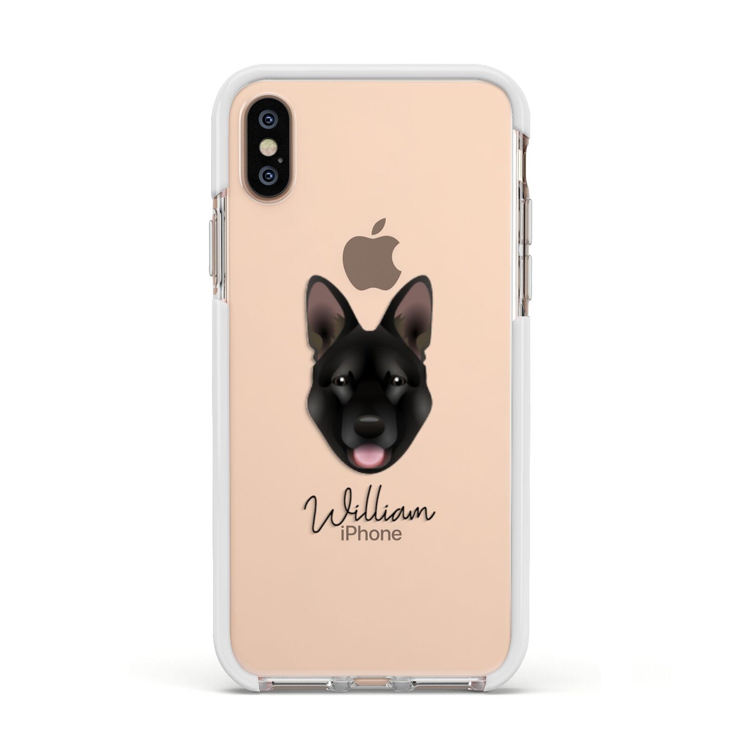 Belgian Malinois Personalised Apple iPhone Xs Impact Case White Edge on Gold Phone