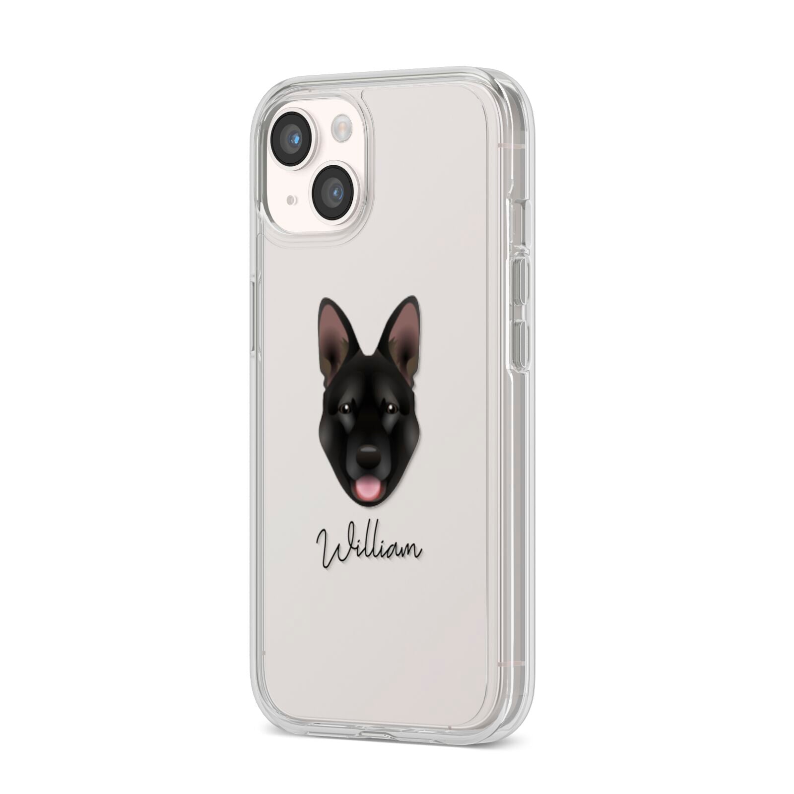 Belgian Malinois Personalised iPhone 14 Clear Tough Case Starlight Angled Image