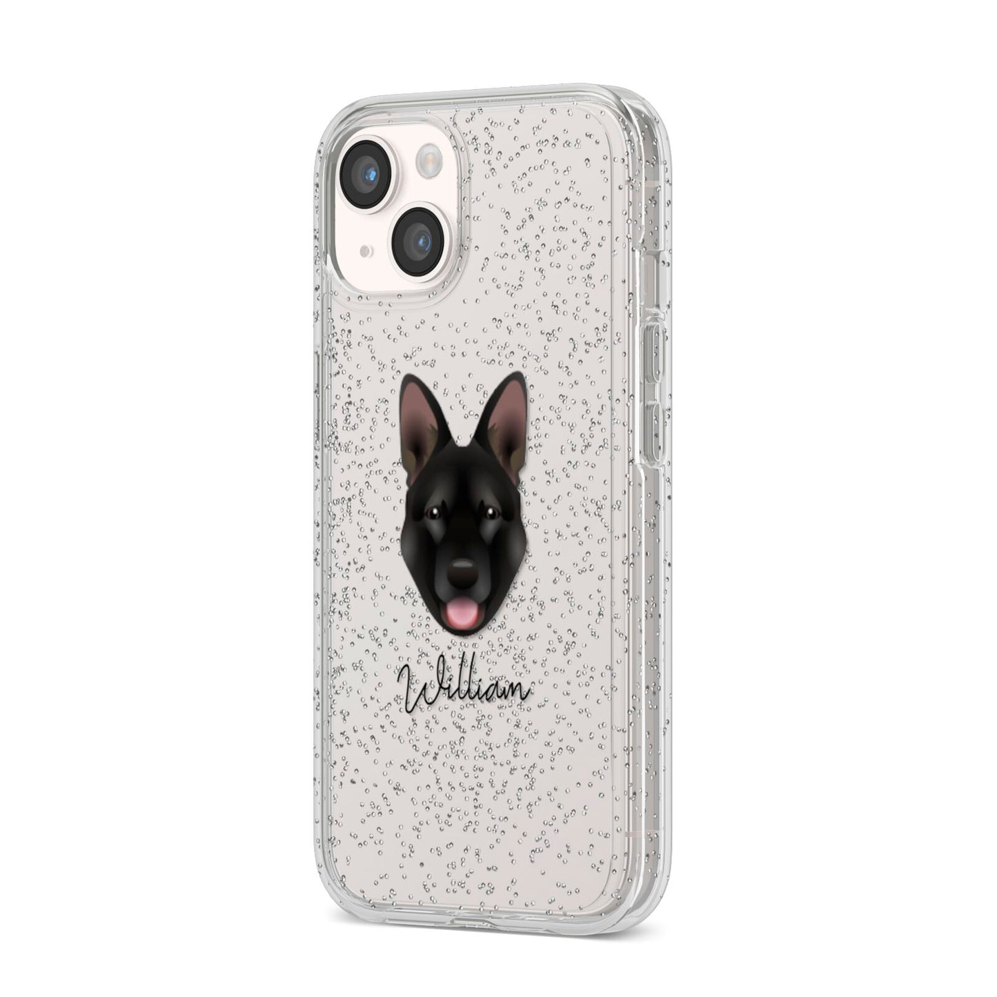Belgian Malinois Personalised iPhone 14 Glitter Tough Case Starlight Angled Image