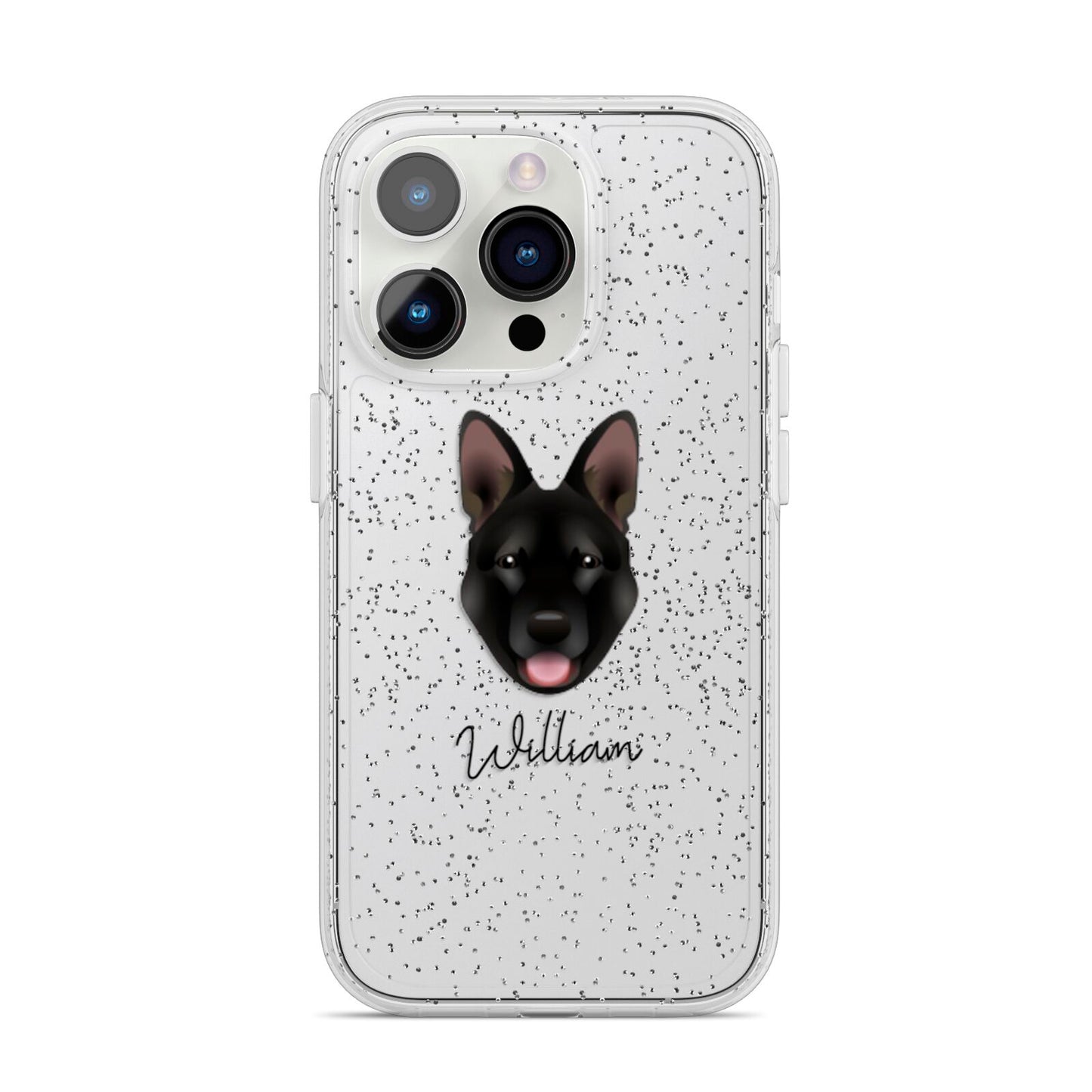 Belgian Malinois Personalised iPhone 14 Pro Glitter Tough Case Silver