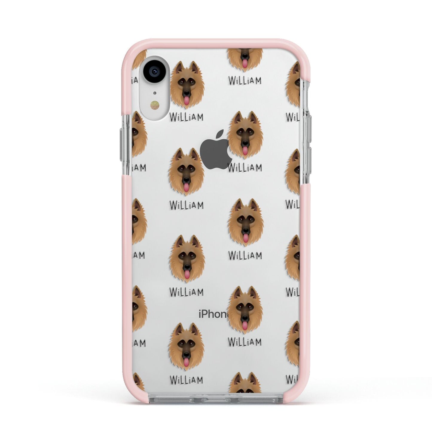 Belgian Shepherd Icon with Name Apple iPhone XR Impact Case Pink Edge on Silver Phone