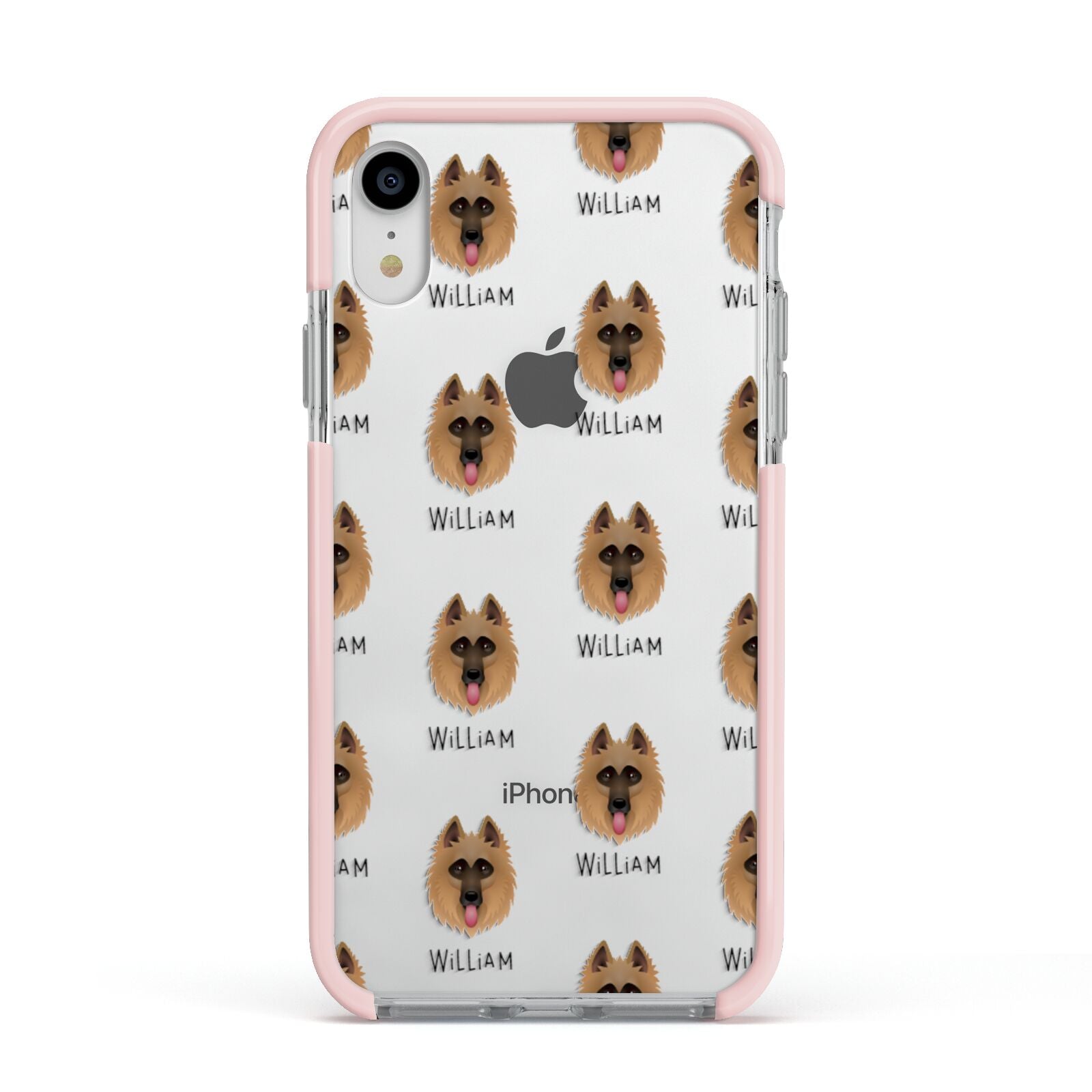 Belgian Shepherd Icon with Name Apple iPhone XR Impact Case Pink Edge on Silver Phone
