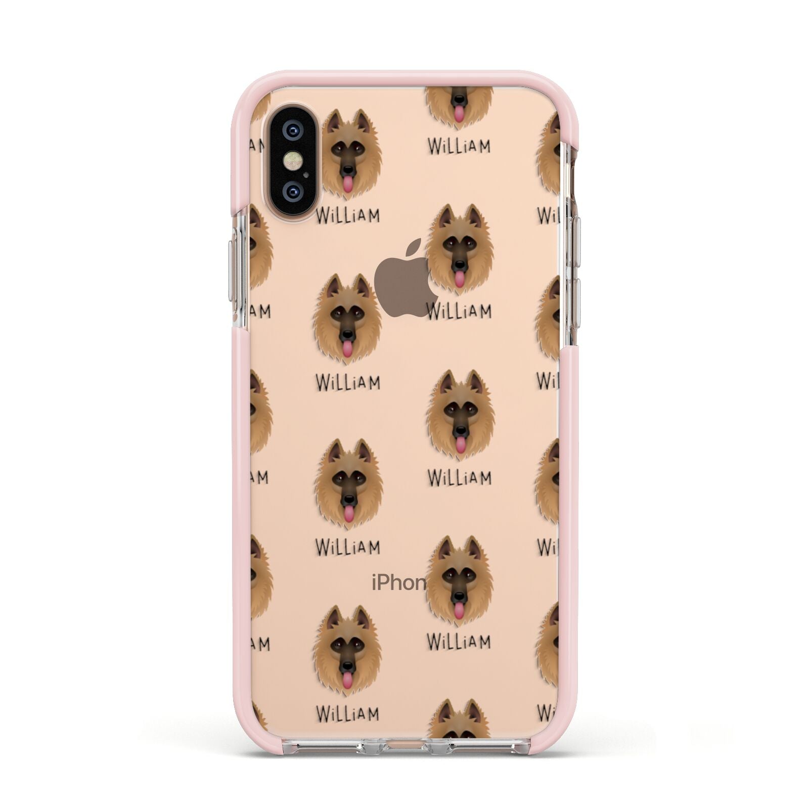 Belgian Shepherd Icon with Name Apple iPhone Xs Impact Case Pink Edge on Gold Phone