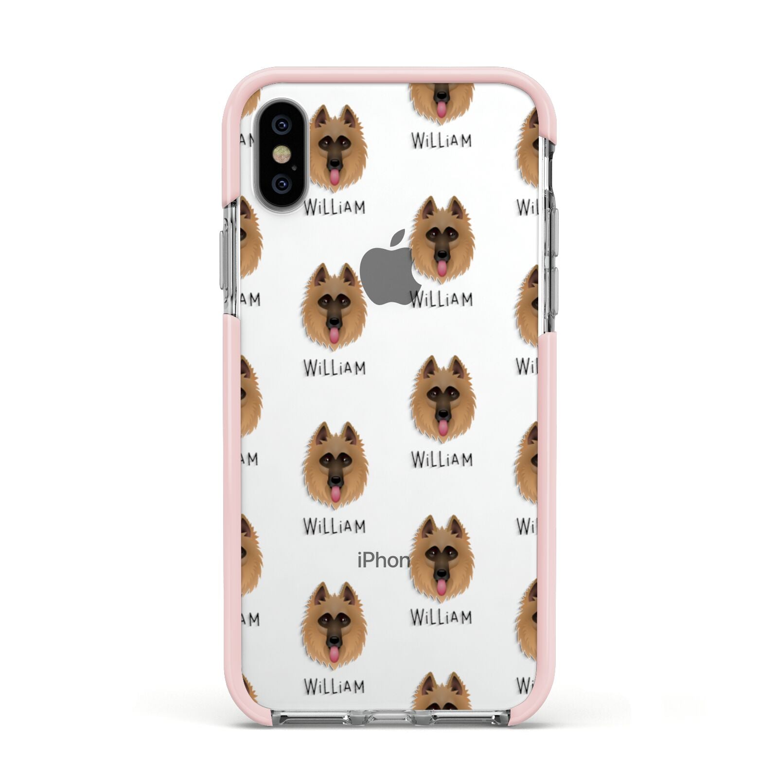 Belgian Shepherd Icon with Name Apple iPhone Xs Impact Case Pink Edge on Silver Phone