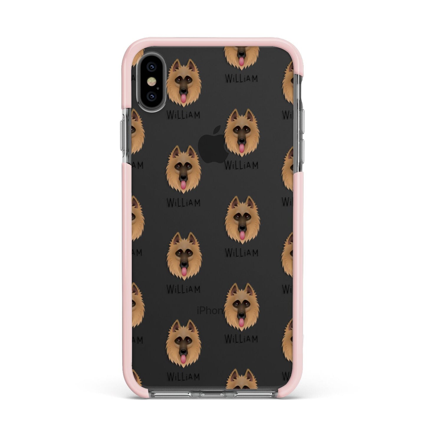 Belgian Shepherd Icon with Name Apple iPhone Xs Max Impact Case Pink Edge on Black Phone
