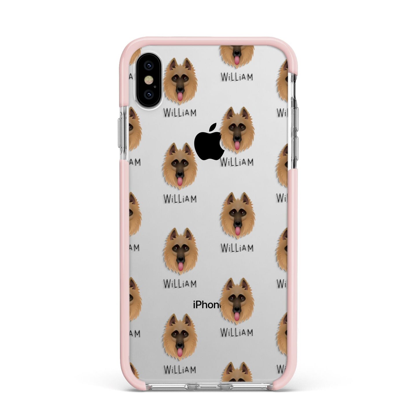 Belgian Shepherd Icon with Name Apple iPhone Xs Max Impact Case Pink Edge on Silver Phone