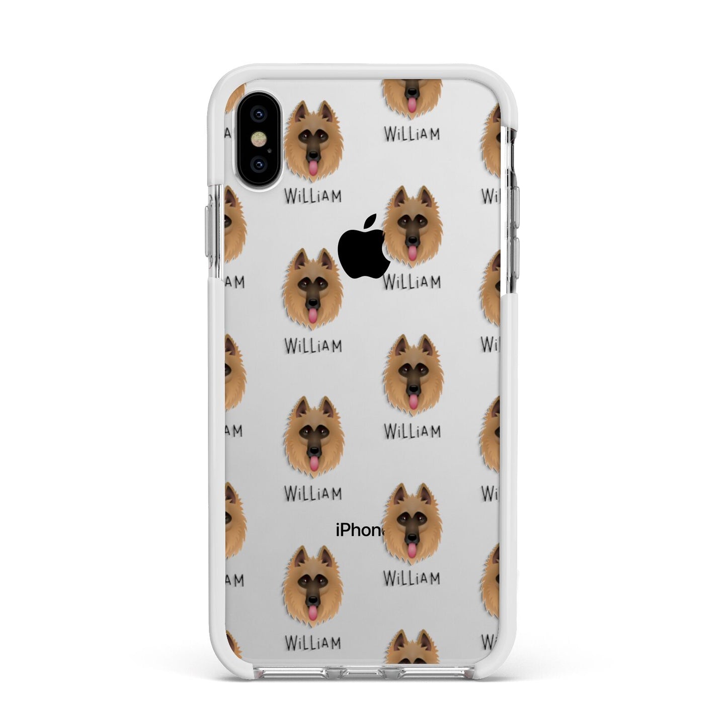 Belgian Shepherd Icon with Name Apple iPhone Xs Max Impact Case White Edge on Silver Phone