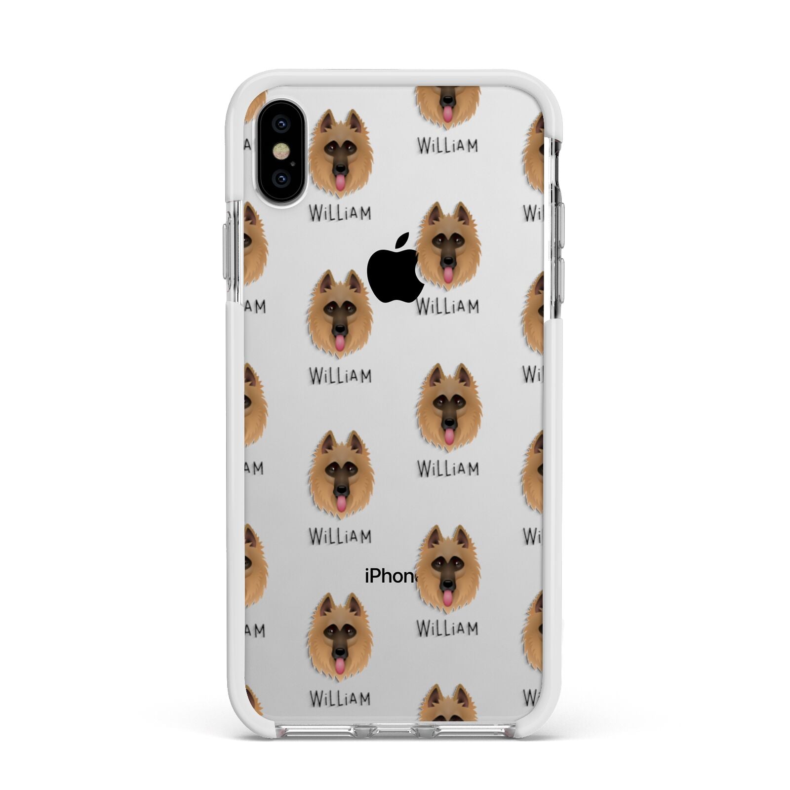 Belgian Shepherd Icon with Name Apple iPhone Xs Max Impact Case White Edge on Silver Phone