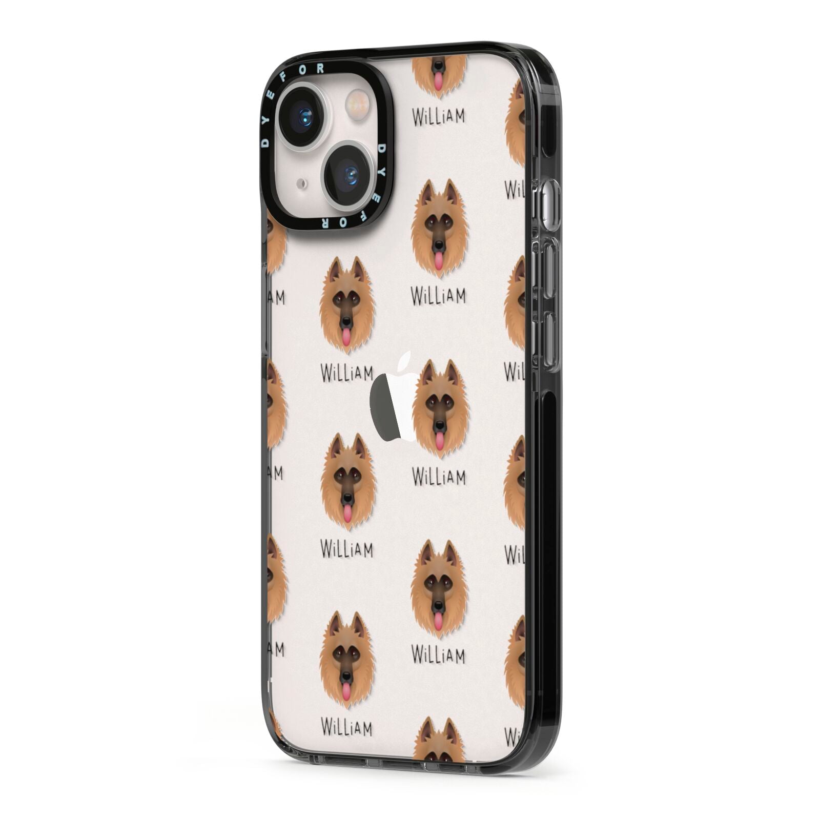 Belgian Shepherd Icon with Name iPhone 13 Black Impact Case Side Angle on Silver phone