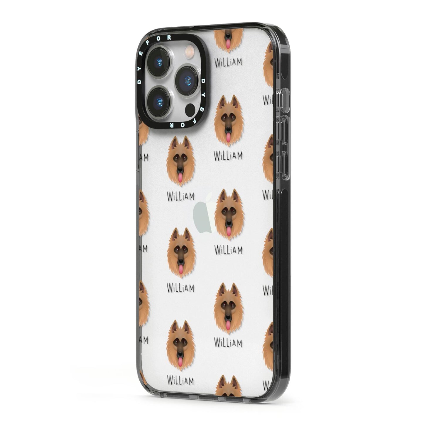 Belgian Shepherd Icon with Name iPhone 13 Pro Max Black Impact Case Side Angle on Silver phone
