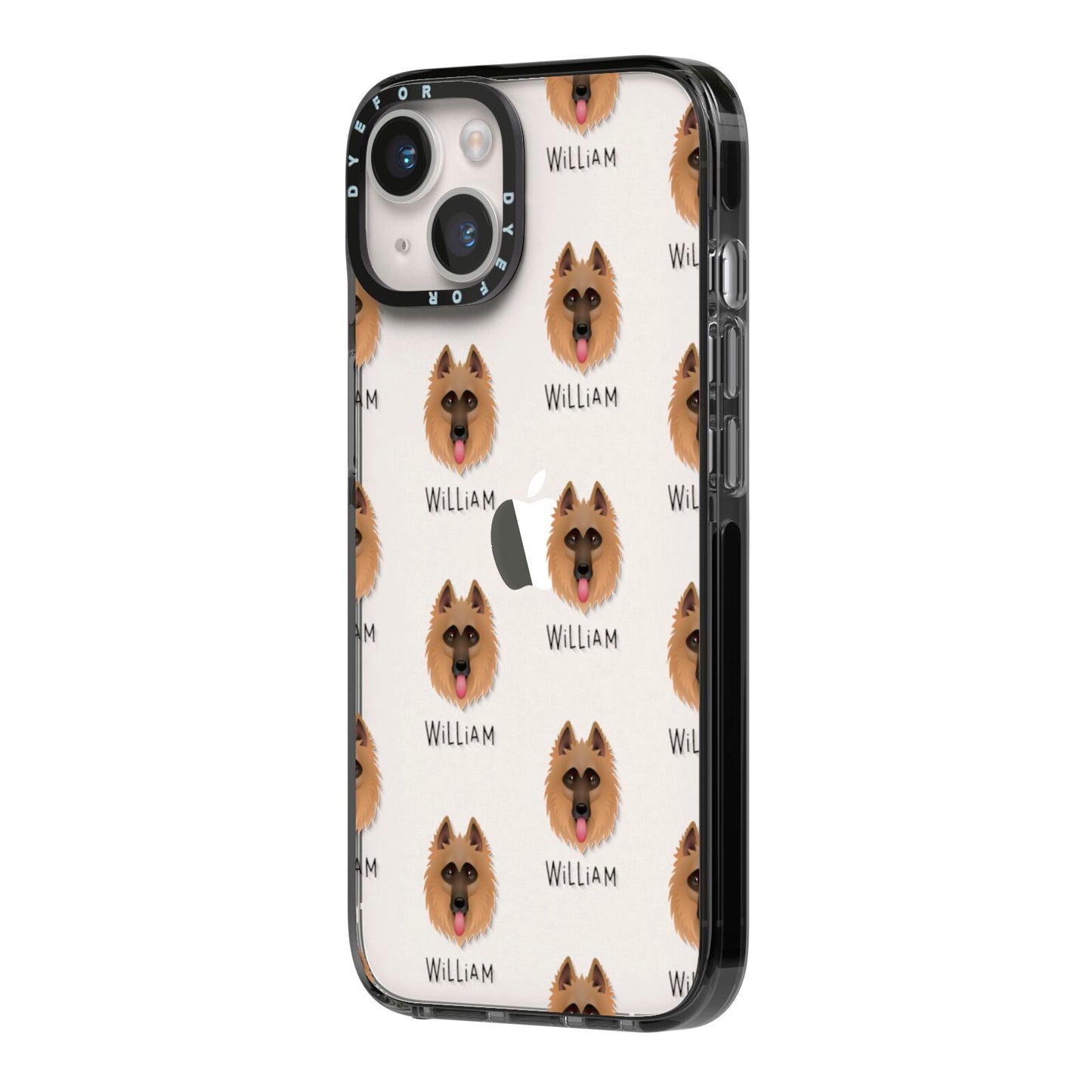Belgian Shepherd Icon with Name iPhone 14 Black Impact Case Side Angle on Silver phone