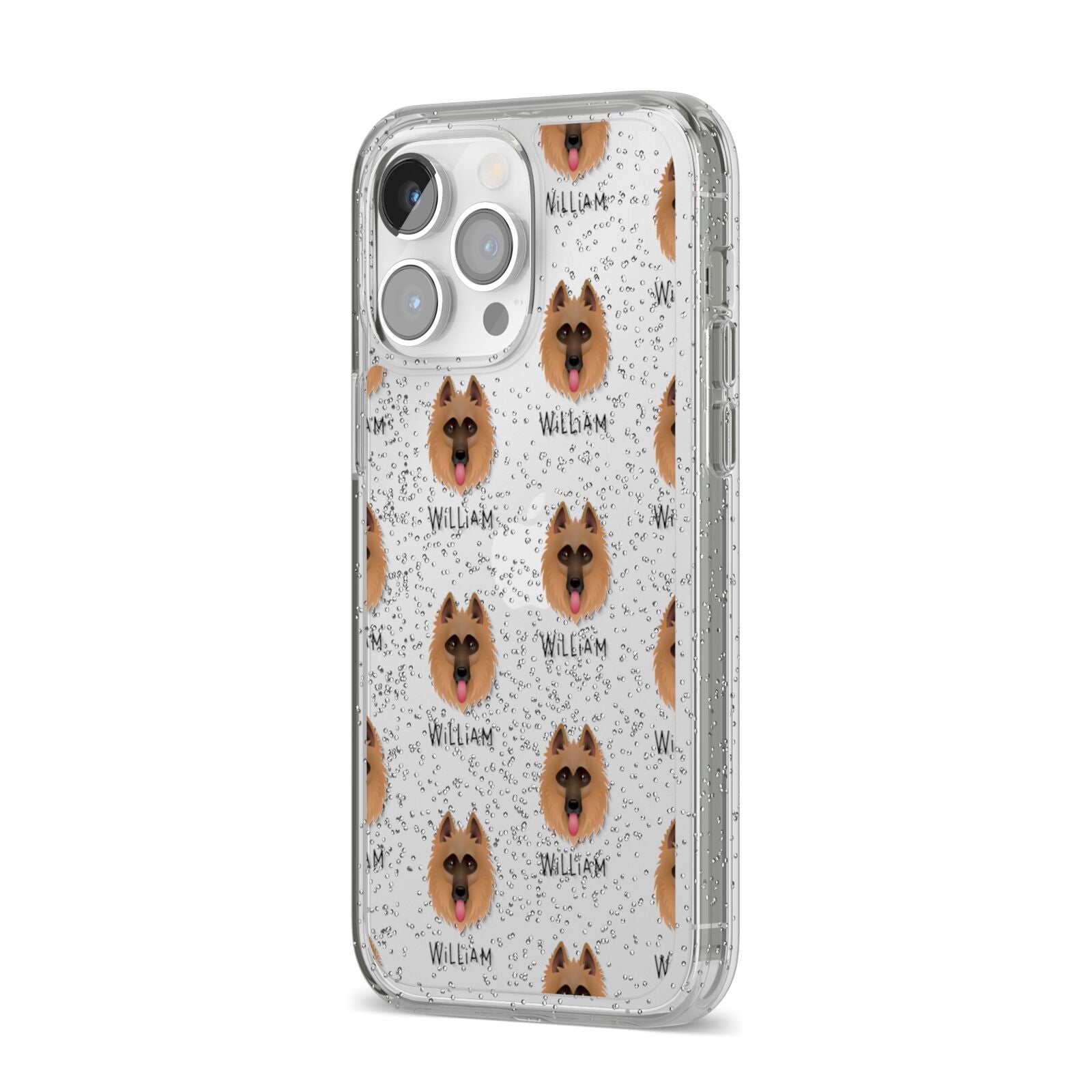 Belgian Shepherd Icon with Name iPhone 14 Pro Max Glitter Tough Case Silver Angled Image