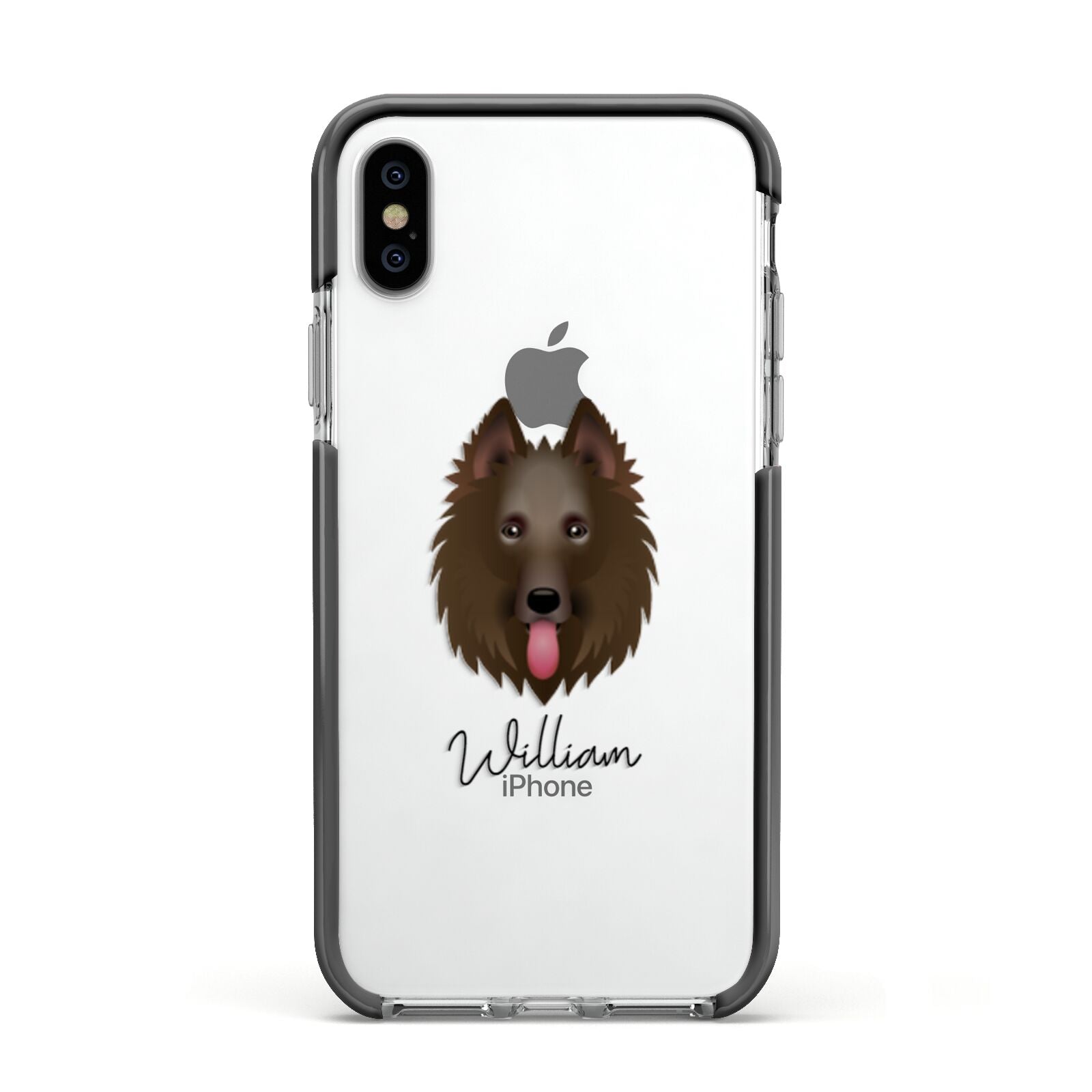Belgian Shepherd Personalised Apple iPhone Xs Impact Case Black Edge on Silver Phone