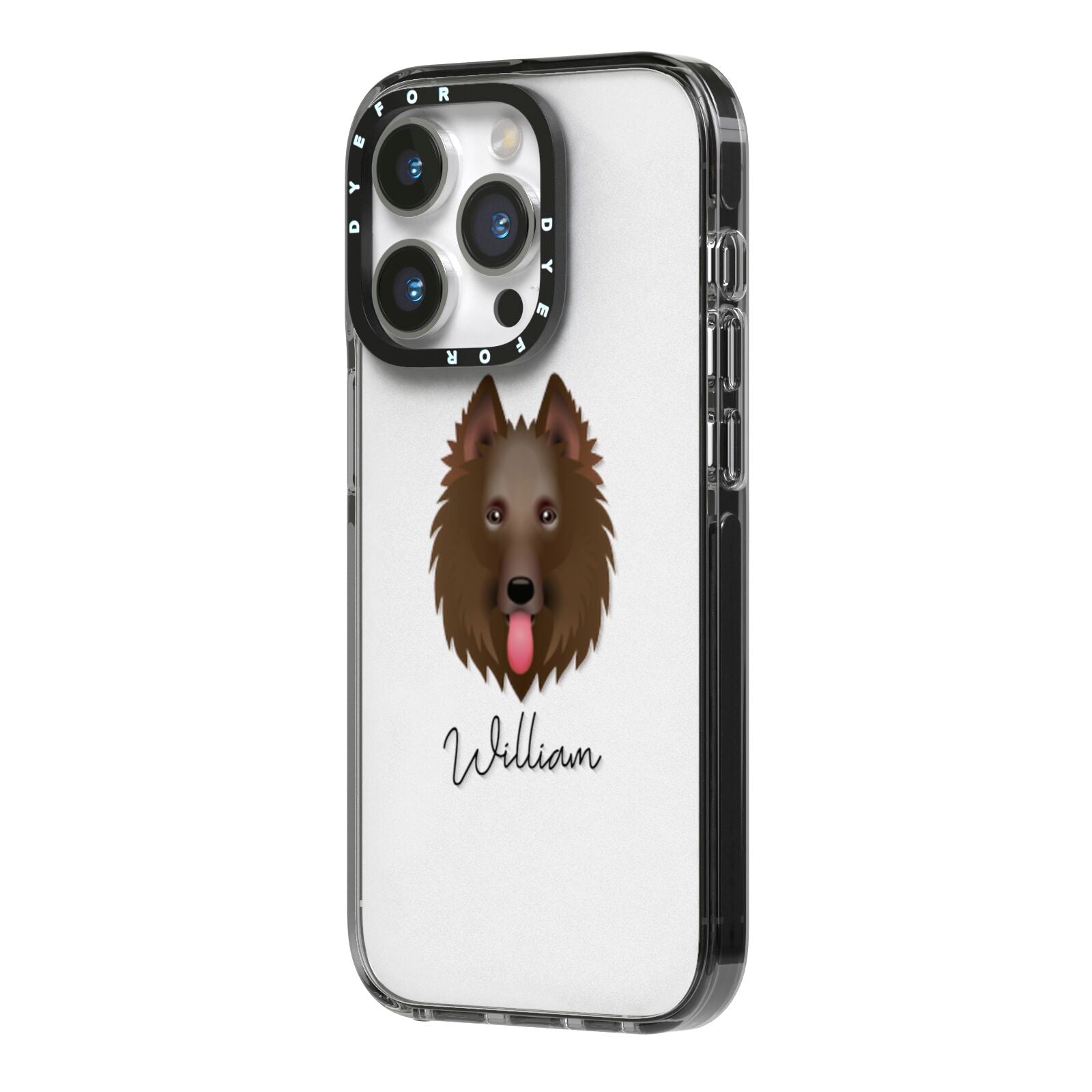 Belgian Shepherd Personalised iPhone 14 Pro Black Impact Case Side Angle on Silver phone