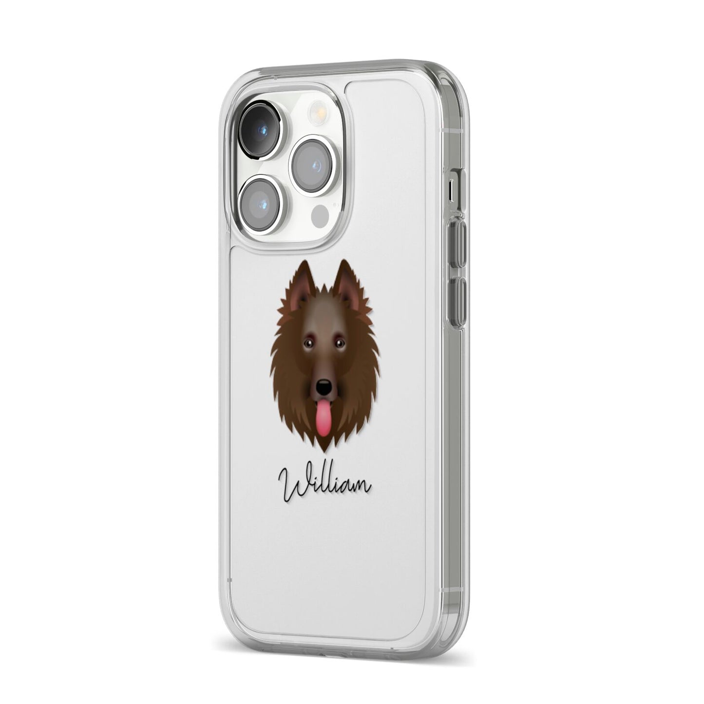 Belgian Shepherd Personalised iPhone 14 Pro Clear Tough Case Silver Angled Image
