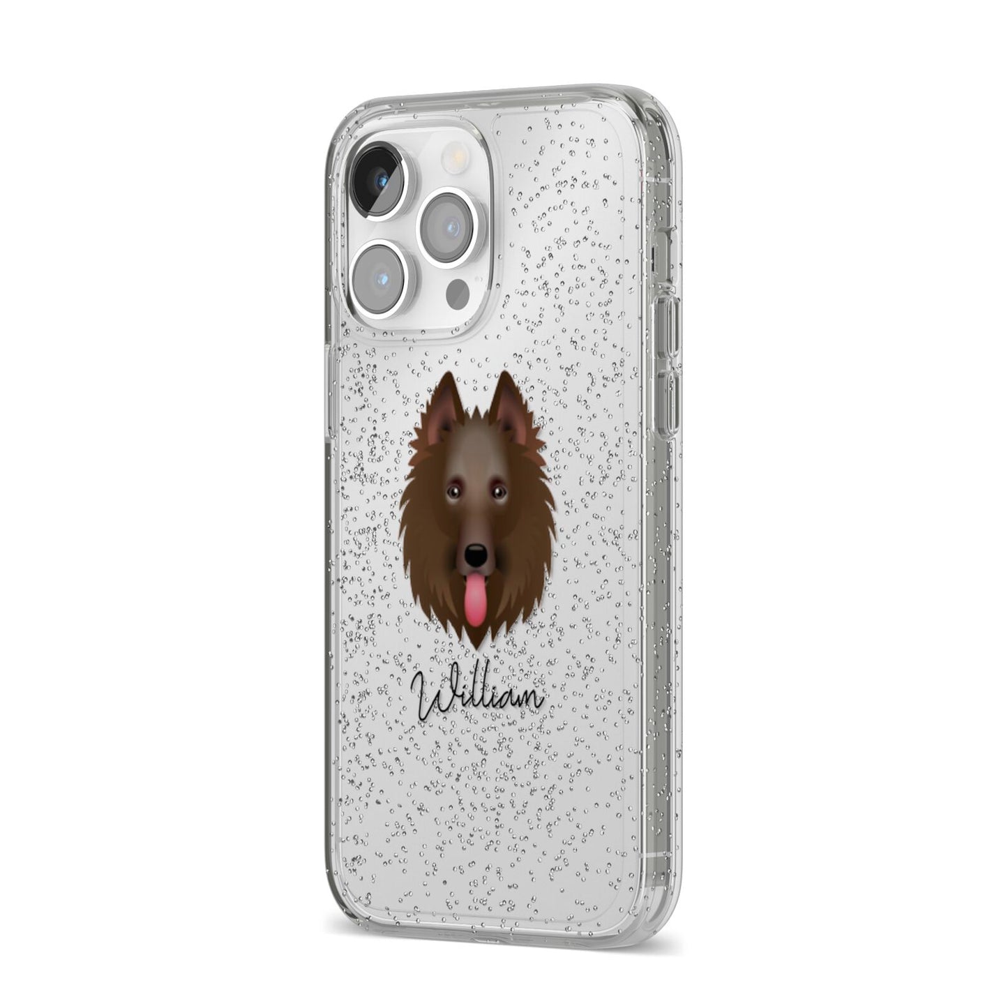 Belgian Shepherd Personalised iPhone 14 Pro Max Glitter Tough Case Silver Angled Image