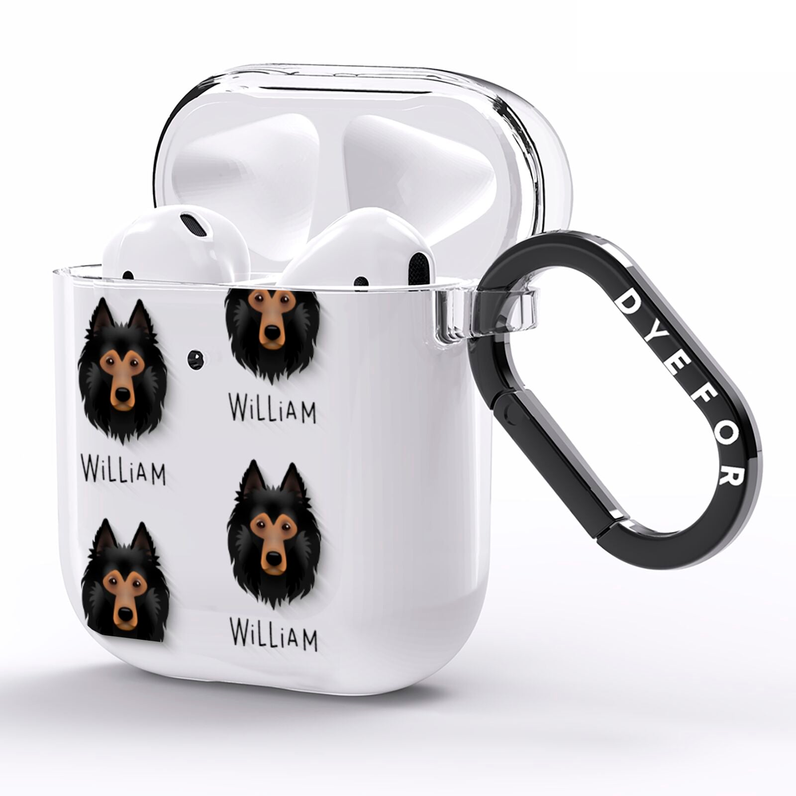 Belgian Tervuren Icon with Name AirPods Clear Case Side Image