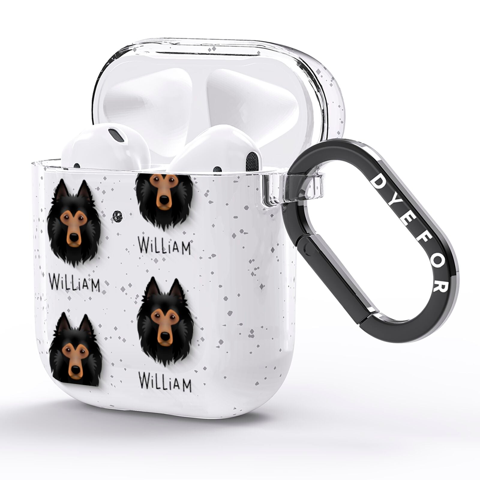 Belgian Tervuren Icon with Name AirPods Glitter Case Side Image