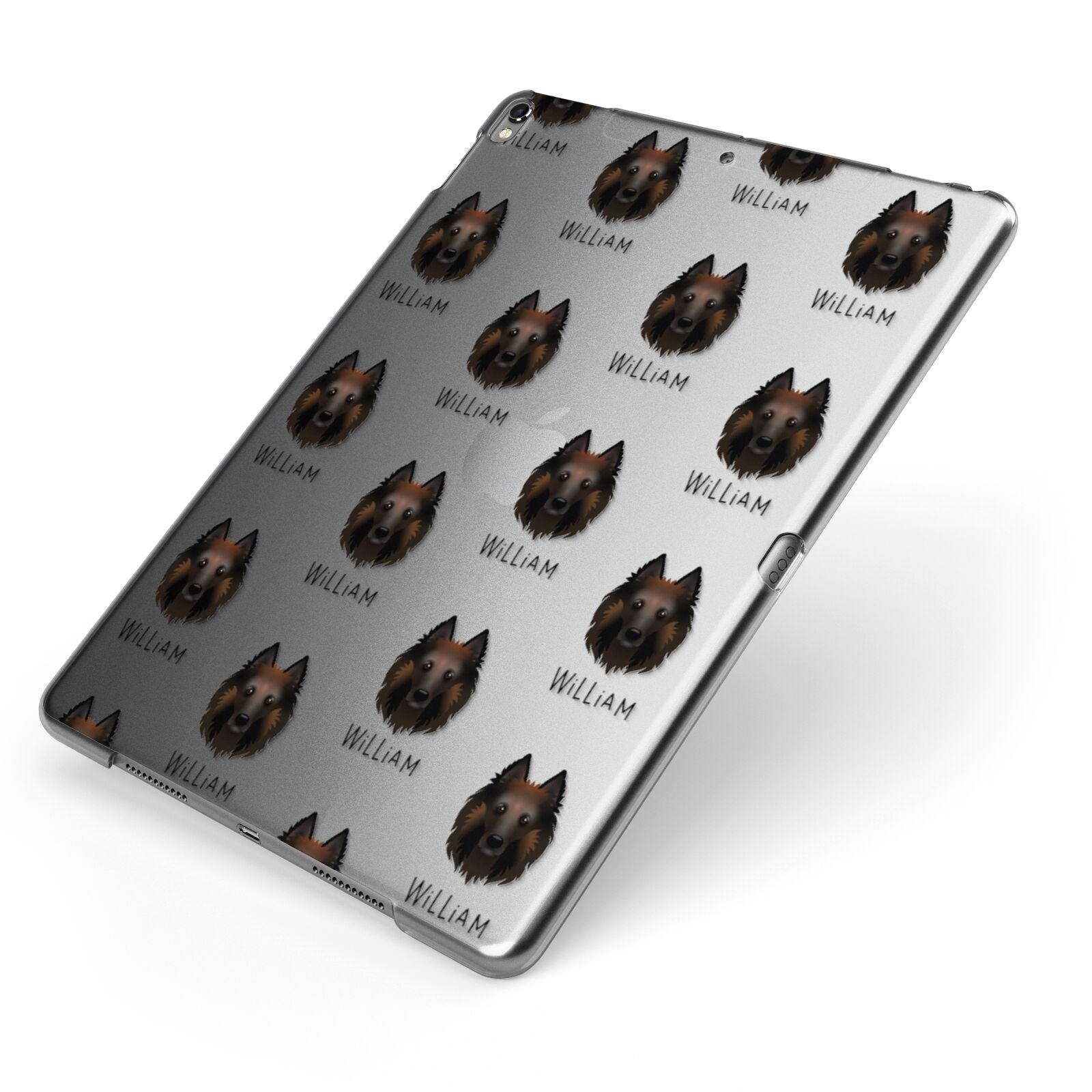 Belgian Tervuren Icon with Name Apple iPad Case on Grey iPad Side View