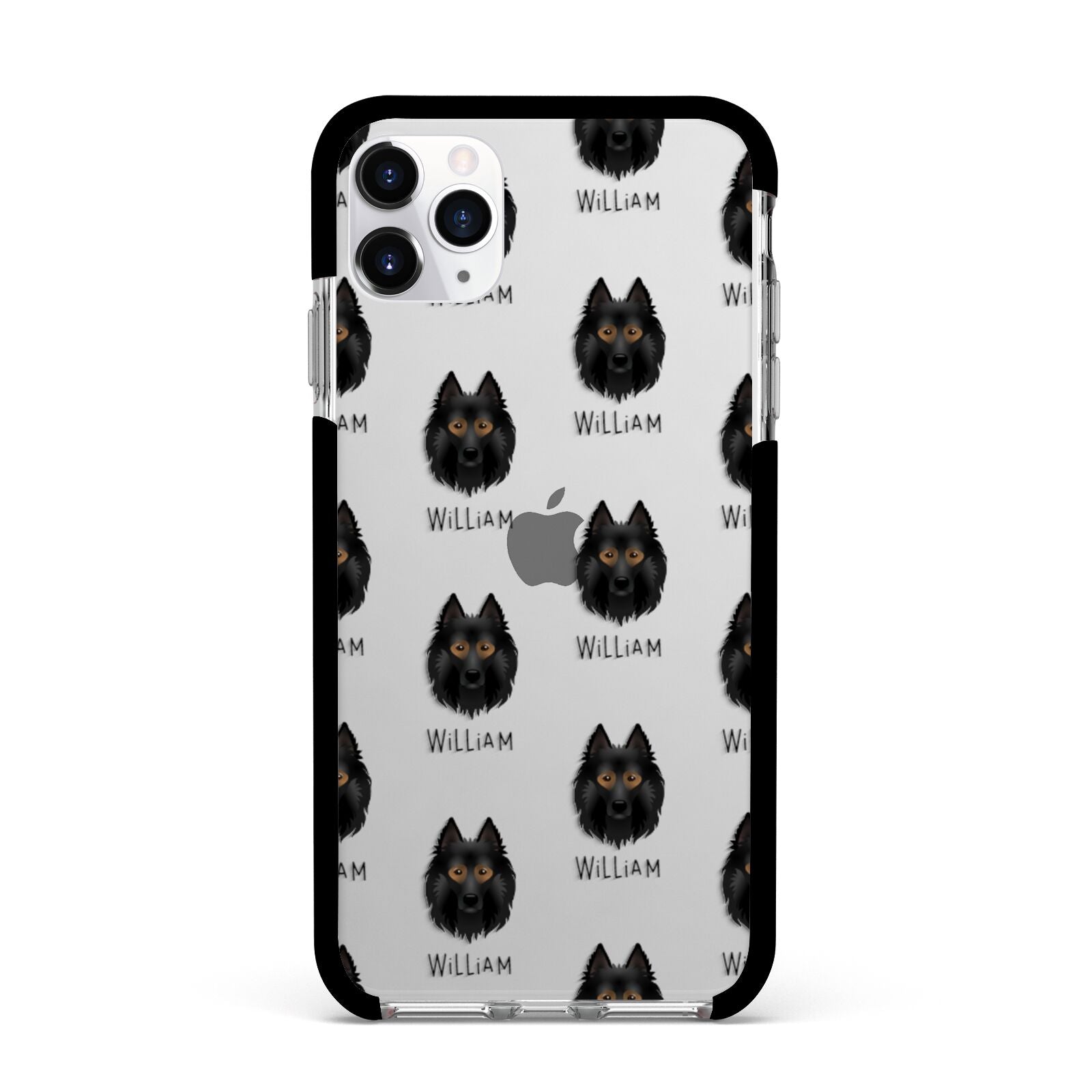 Belgian Tervuren Icon with Name Apple iPhone 11 Pro Max in Silver with Black Impact Case