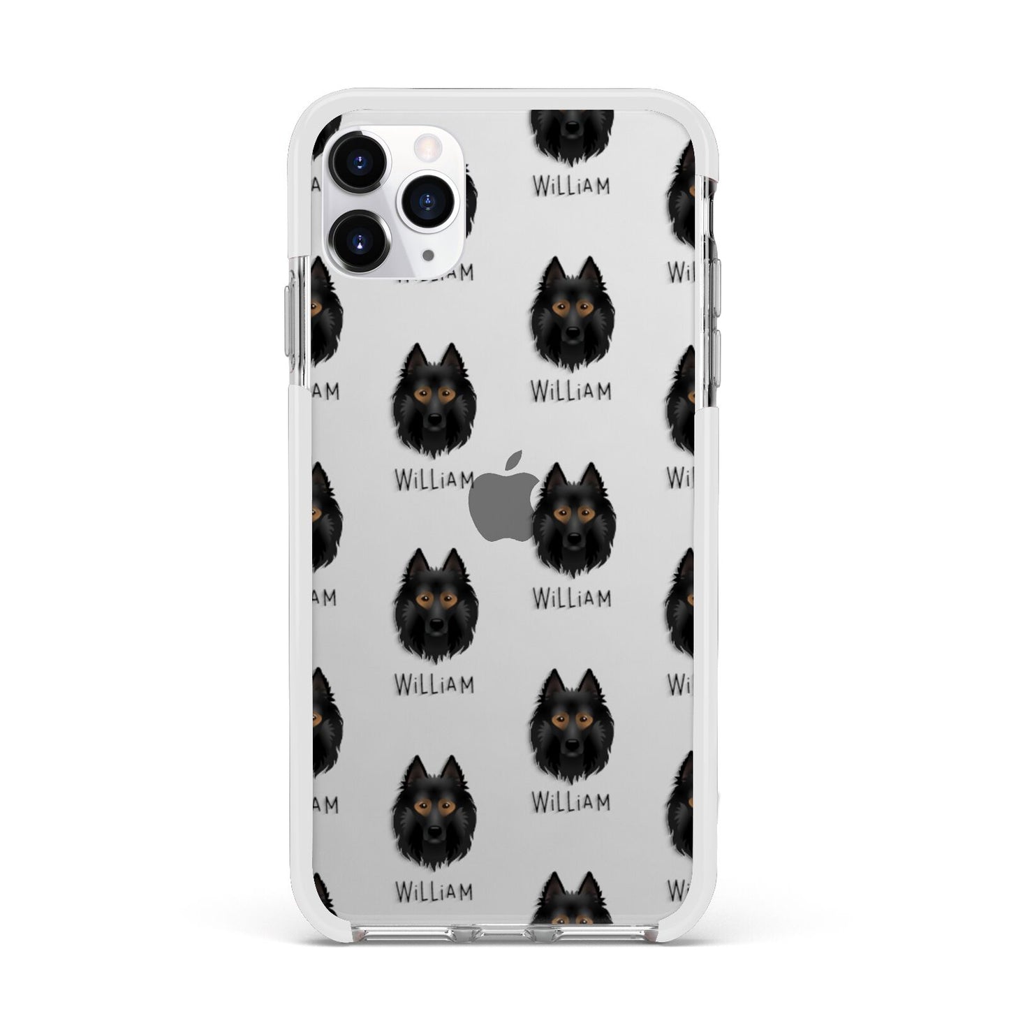 Belgian Tervuren Icon with Name Apple iPhone 11 Pro Max in Silver with White Impact Case