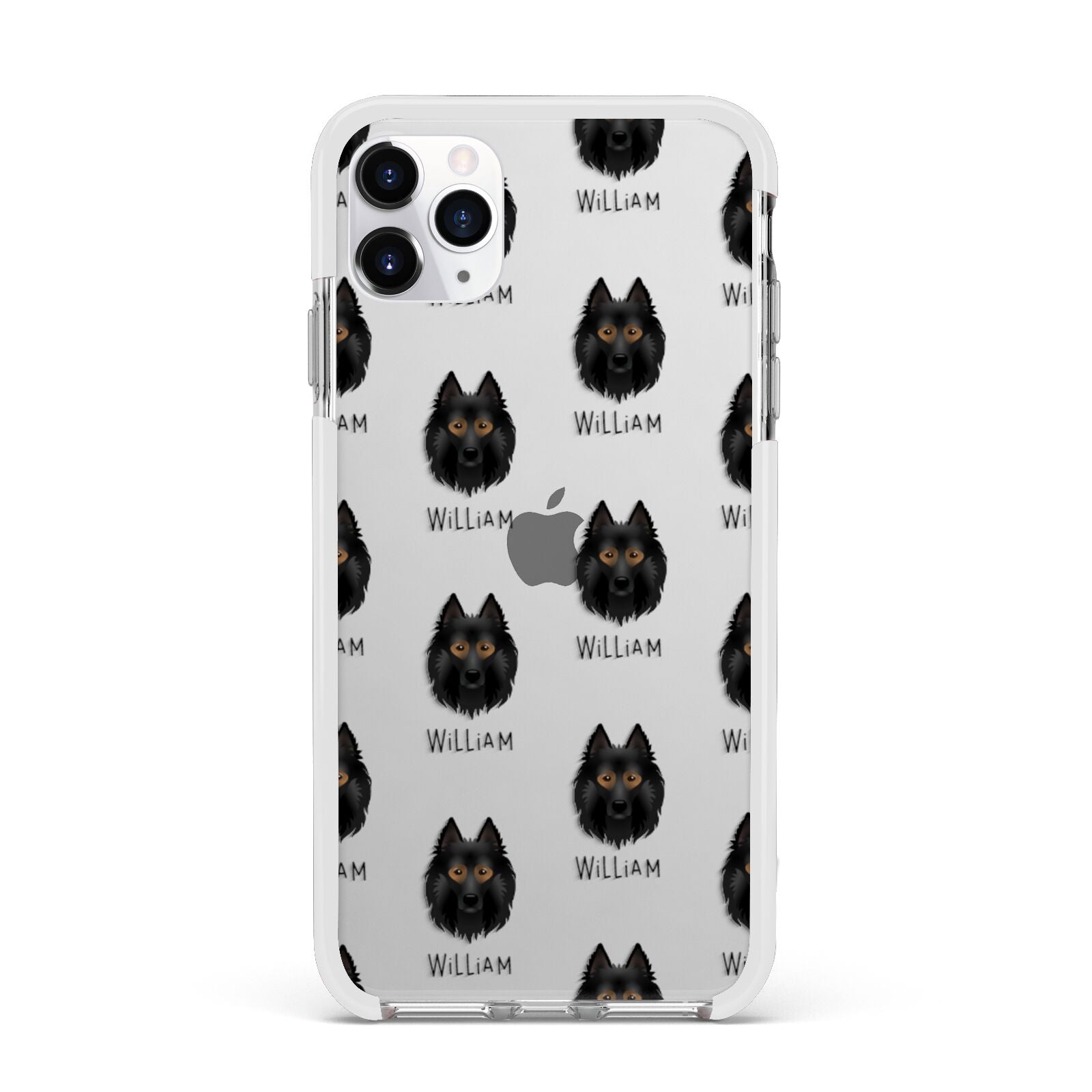 Belgian Tervuren Icon with Name Apple iPhone 11 Pro Max in Silver with White Impact Case