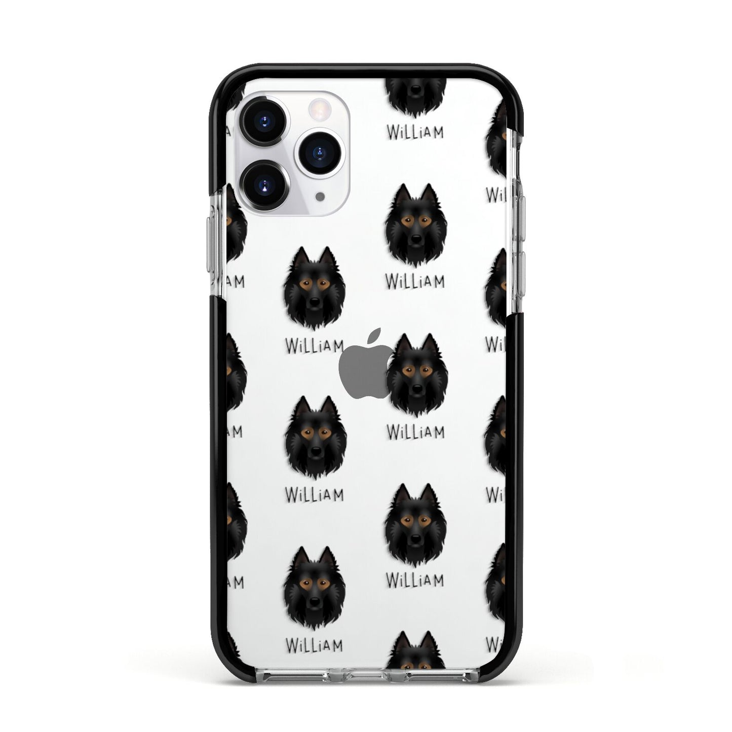 Belgian Tervuren Icon with Name Apple iPhone 11 Pro in Silver with Black Impact Case