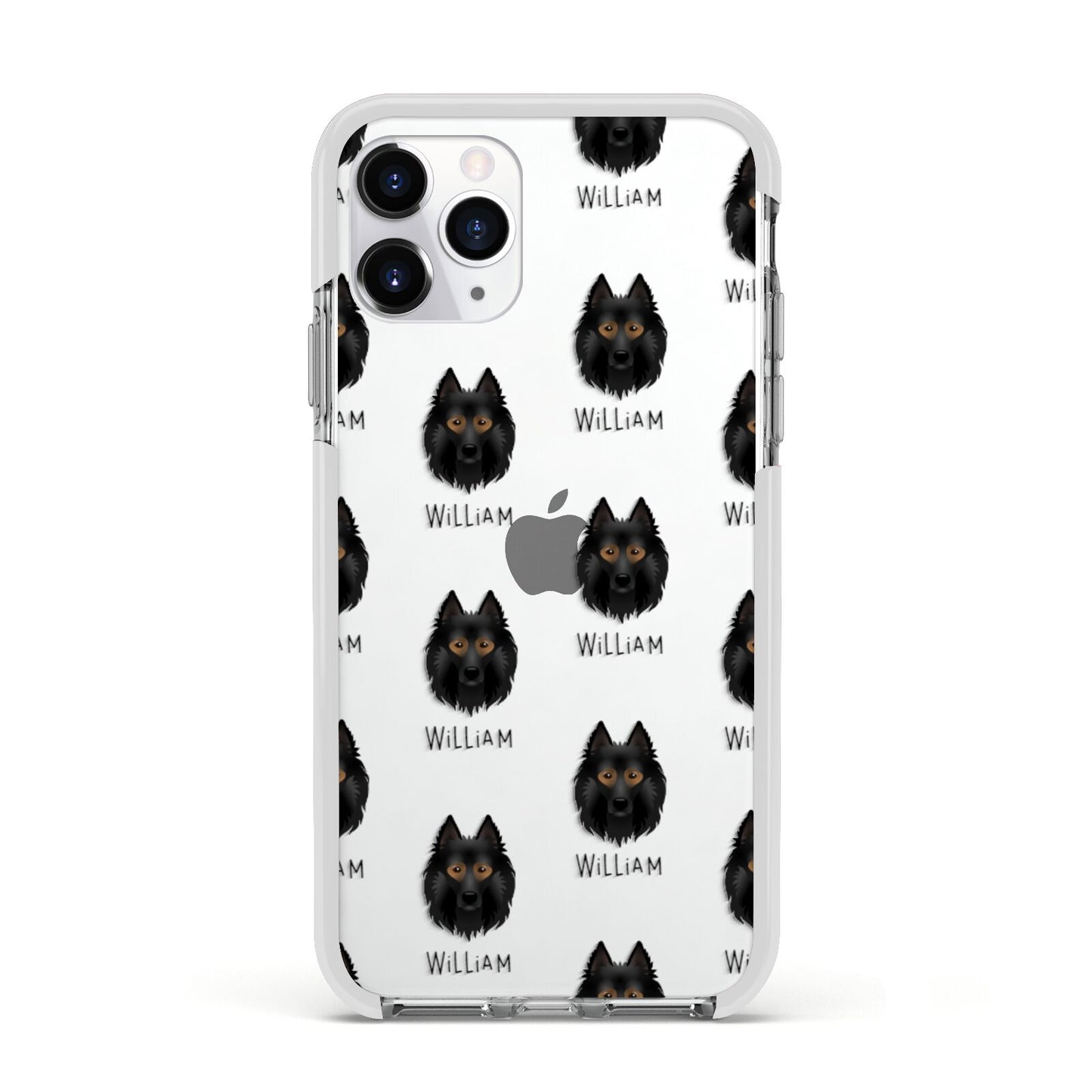 Belgian Tervuren Icon with Name Apple iPhone 11 Pro in Silver with White Impact Case