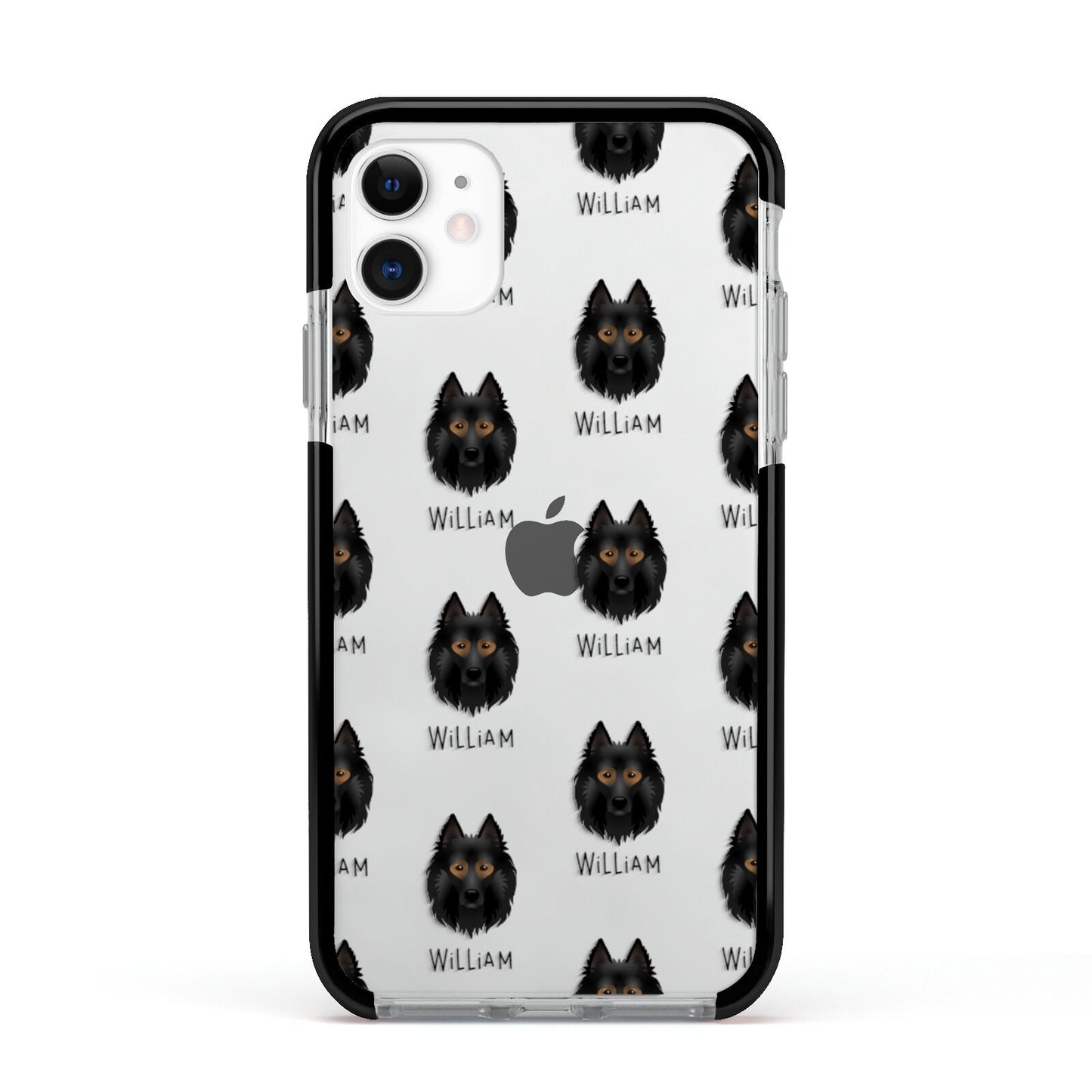 Belgian Tervuren Icon with Name Apple iPhone 11 in White with Black Impact Case