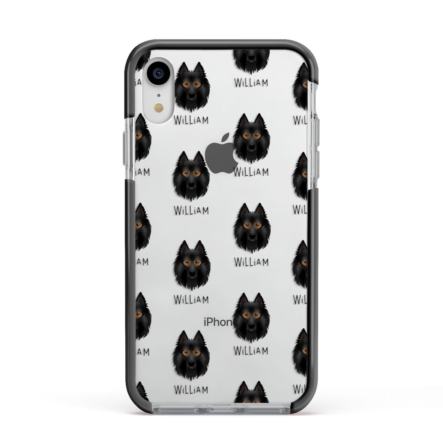 Belgian Tervuren Icon with Name Apple iPhone XR Impact Case Black Edge on Silver Phone