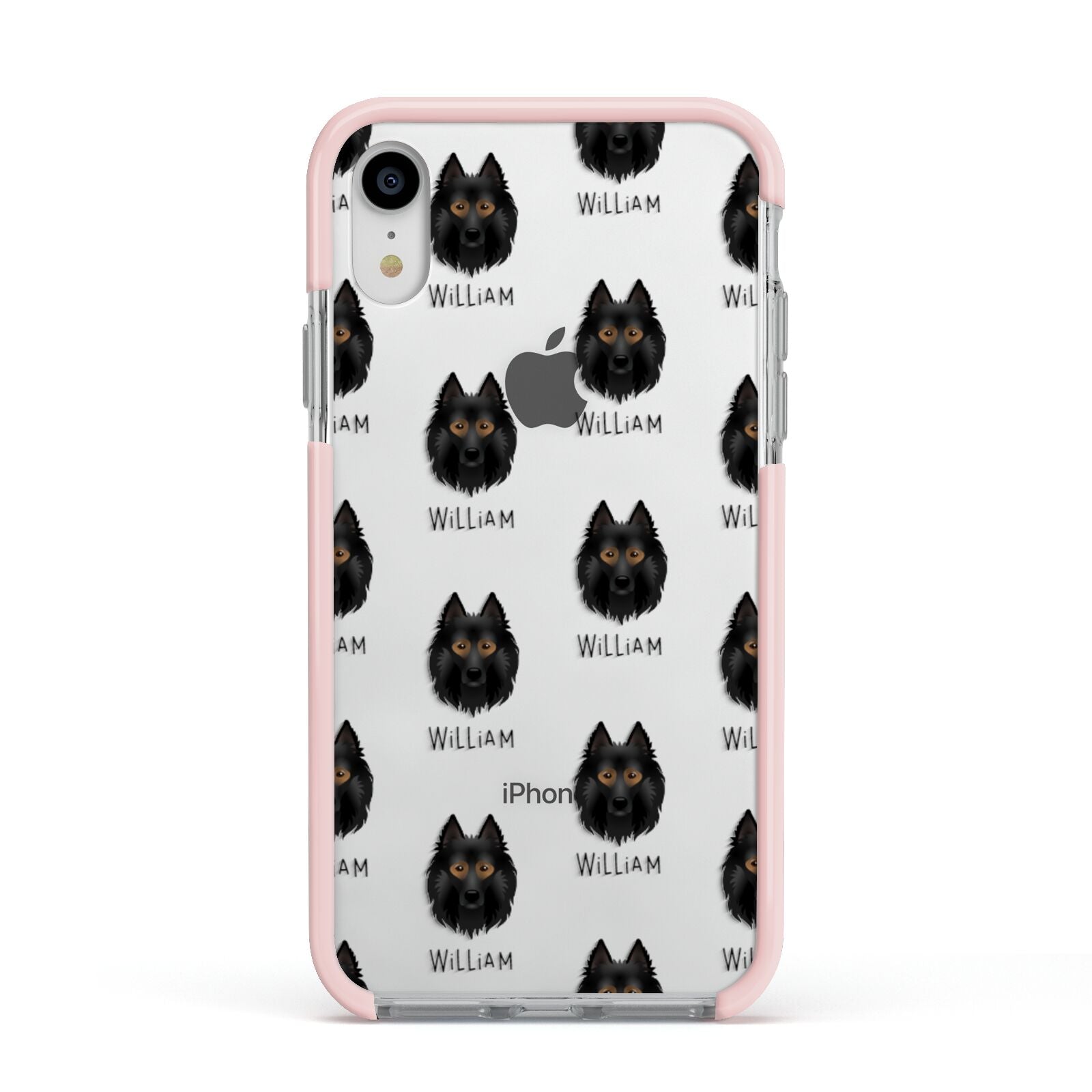 Belgian Tervuren Icon with Name Apple iPhone XR Impact Case Pink Edge on Silver Phone