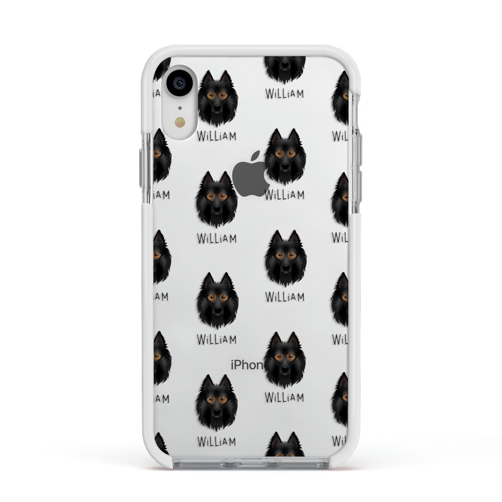 Belgian Tervuren Icon with Name Apple iPhone XR Impact Case White Edge on Silver Phone