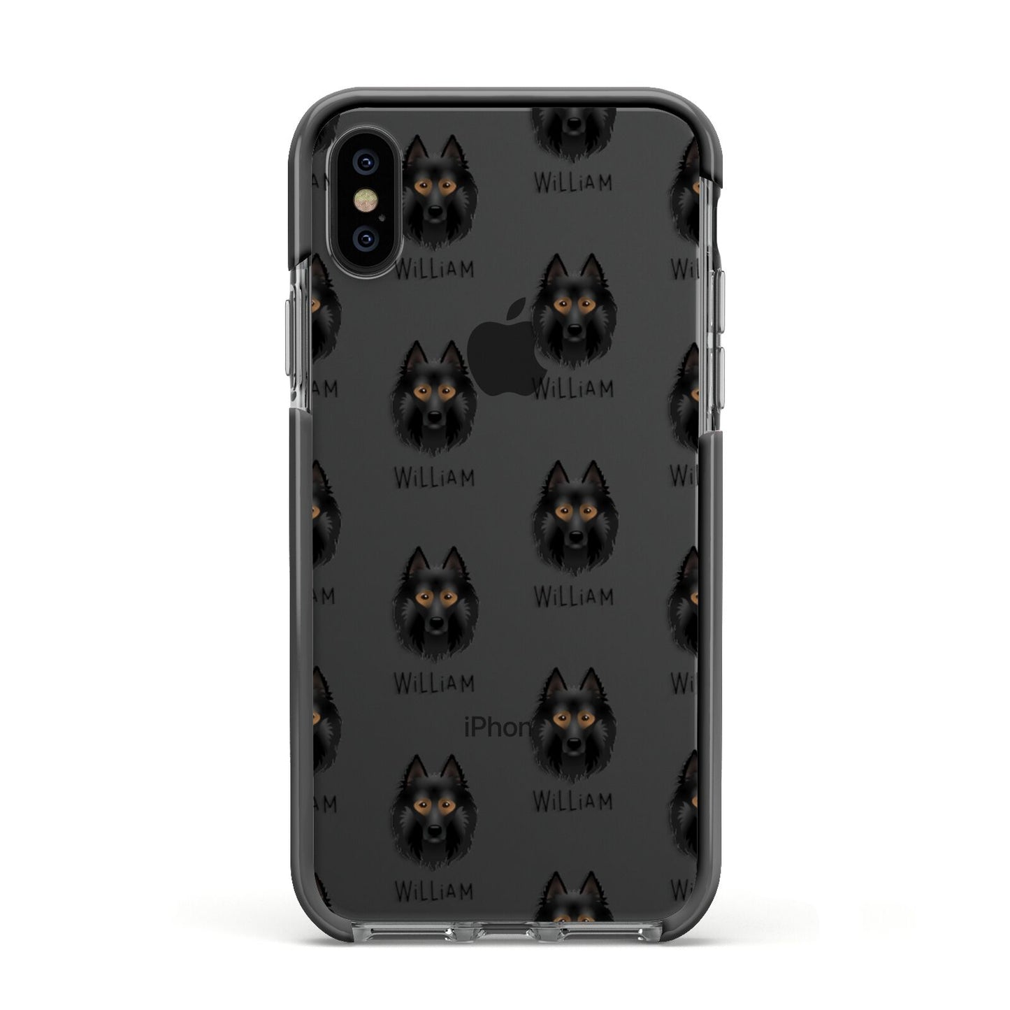 Belgian Tervuren Icon with Name Apple iPhone Xs Impact Case Black Edge on Black Phone