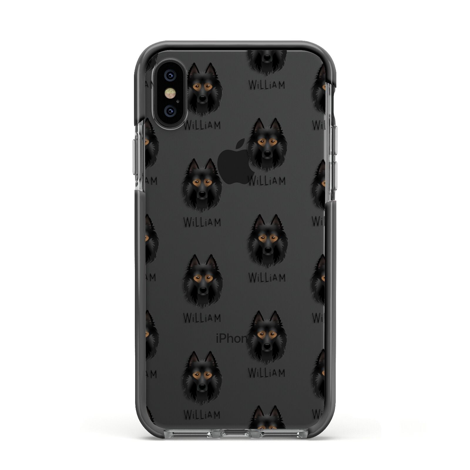 Belgian Tervuren Icon with Name Apple iPhone Xs Impact Case Black Edge on Black Phone