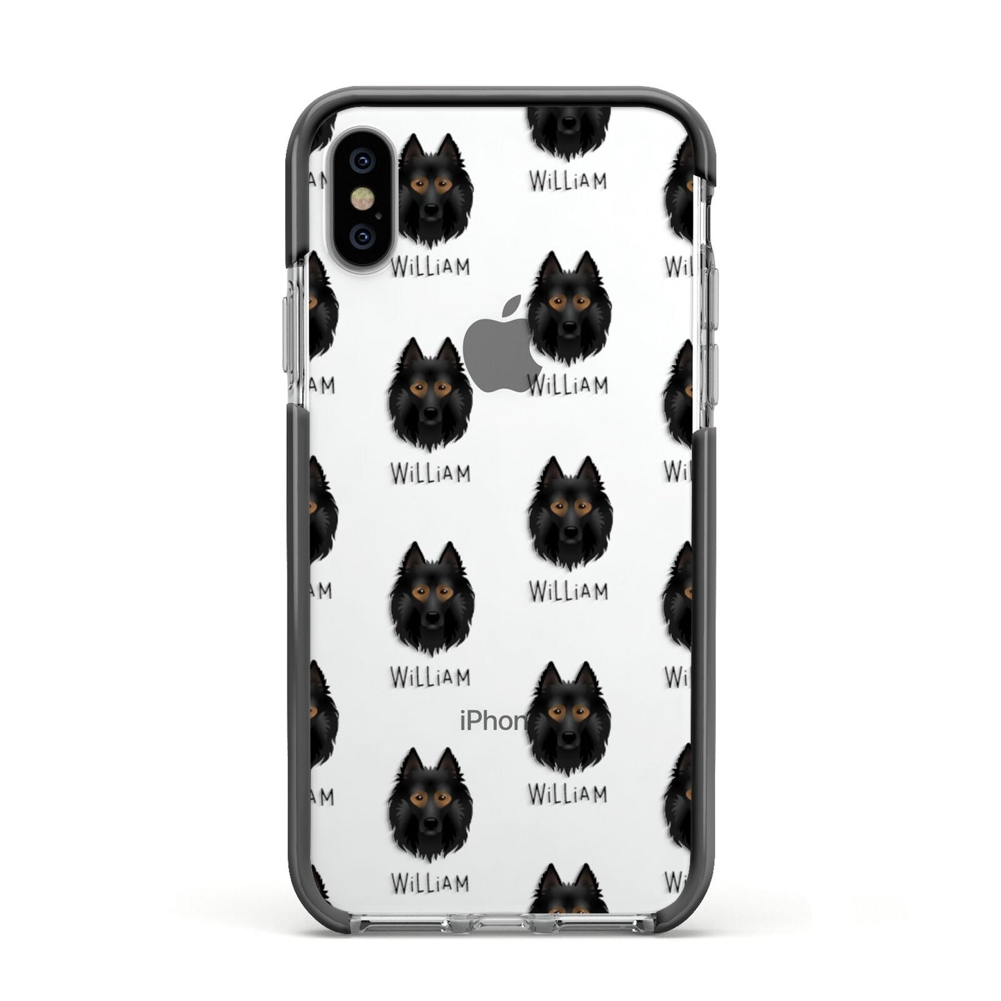 Belgian Tervuren Icon with Name Apple iPhone Xs Impact Case Black Edge on Silver Phone