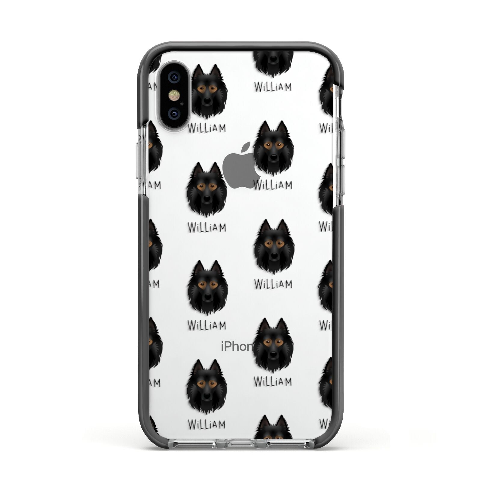 Belgian Tervuren Icon with Name Apple iPhone Xs Impact Case Black Edge on Silver Phone
