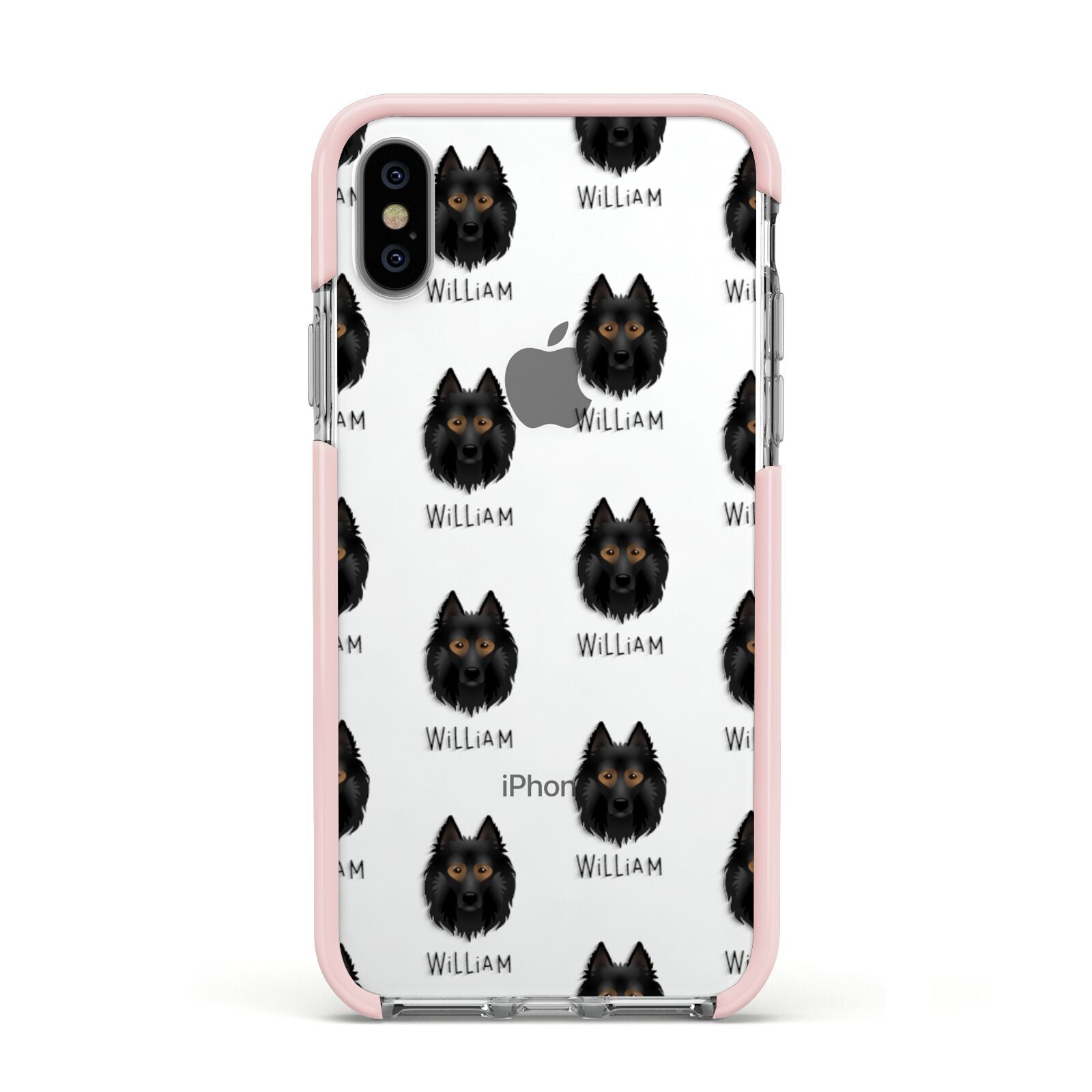 Belgian Tervuren Icon with Name Apple iPhone Xs Impact Case Pink Edge on Silver Phone
