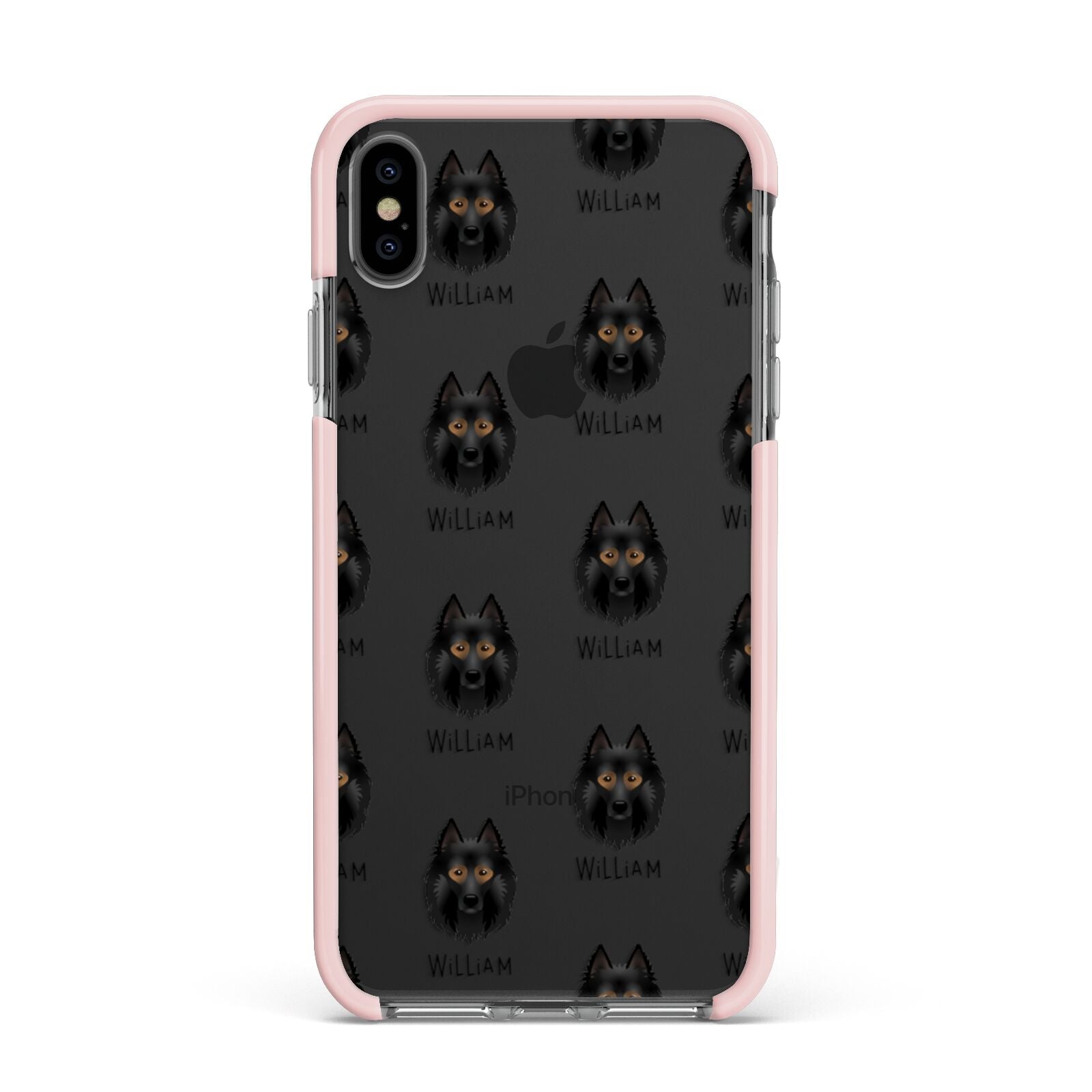 Belgian Tervuren Icon with Name Apple iPhone Xs Max Impact Case Pink Edge on Black Phone