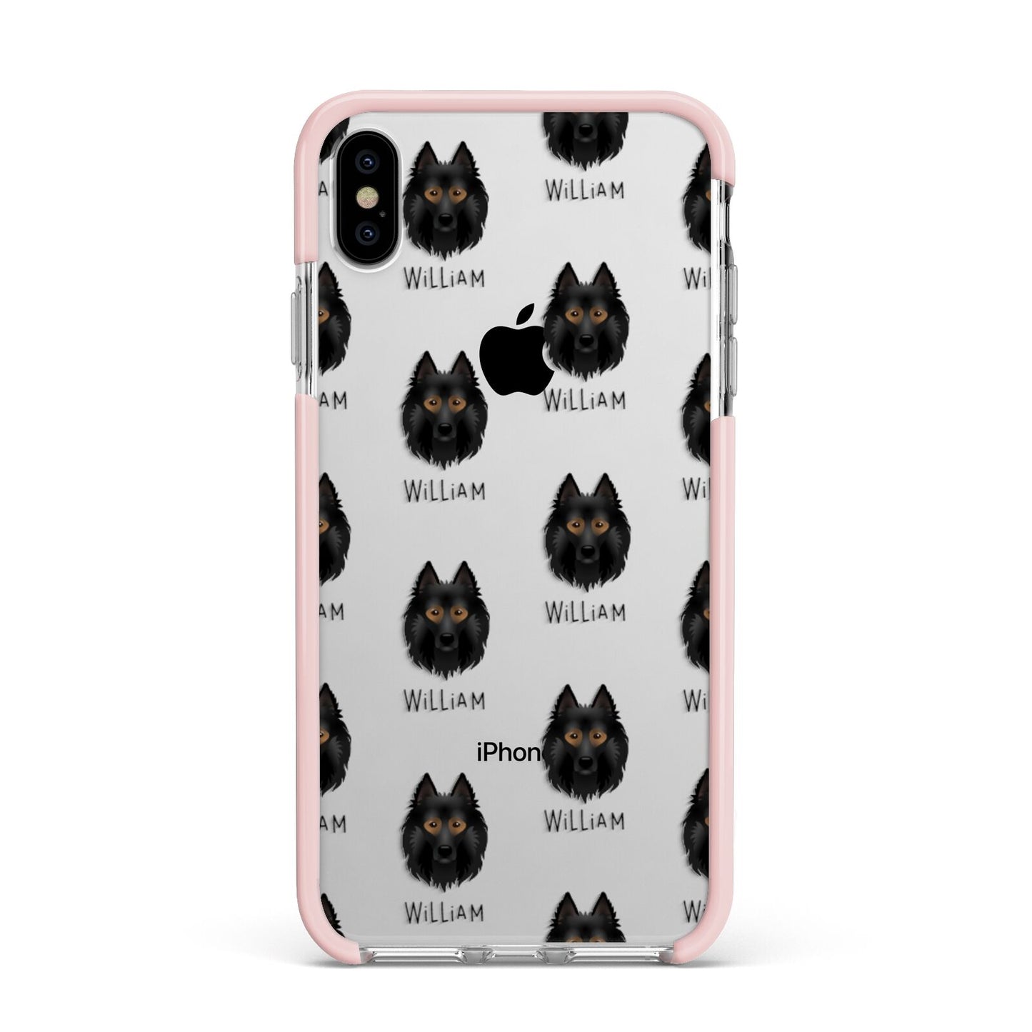 Belgian Tervuren Icon with Name Apple iPhone Xs Max Impact Case Pink Edge on Silver Phone