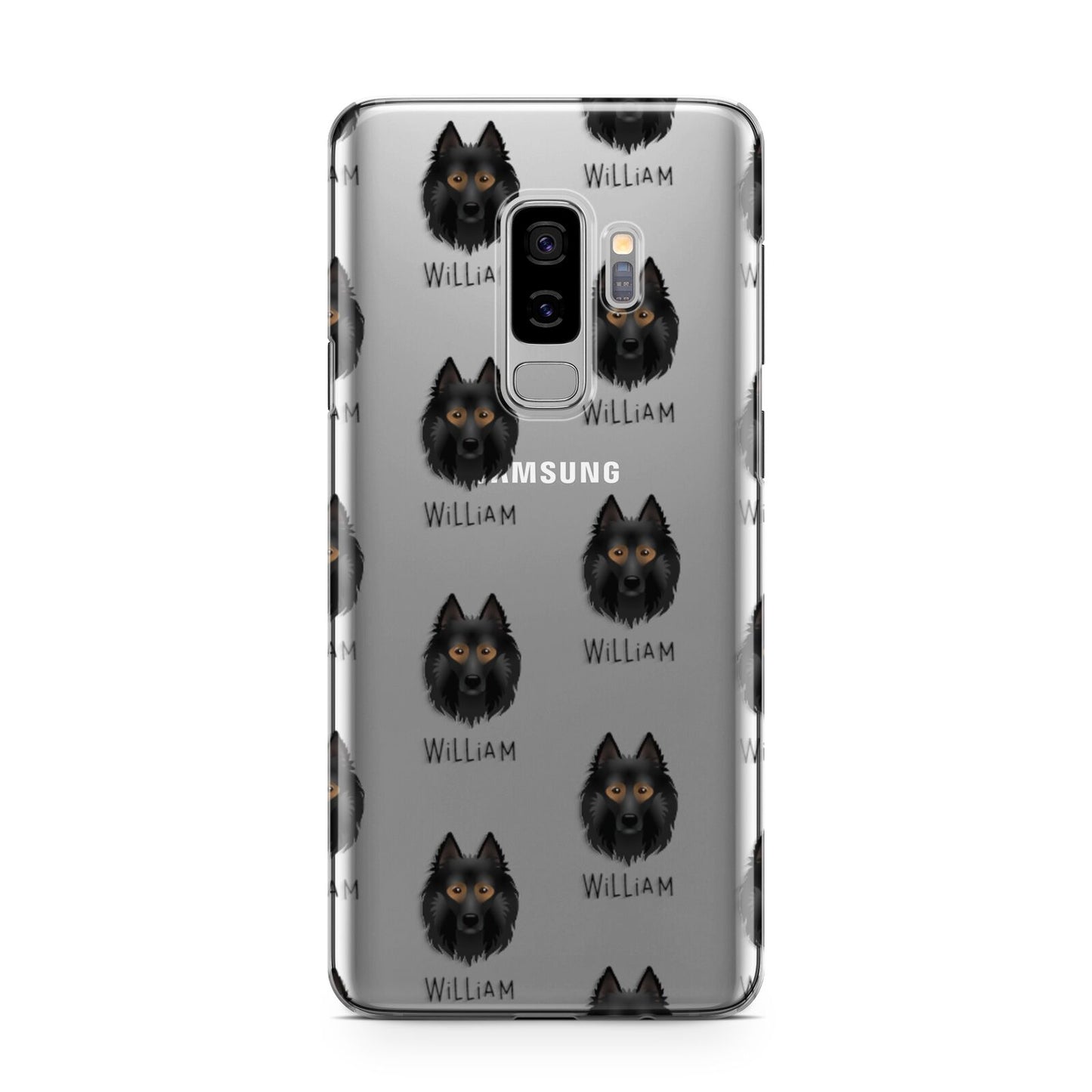 Belgian Tervuren Icon with Name Samsung Galaxy S9 Plus Case on Silver phone